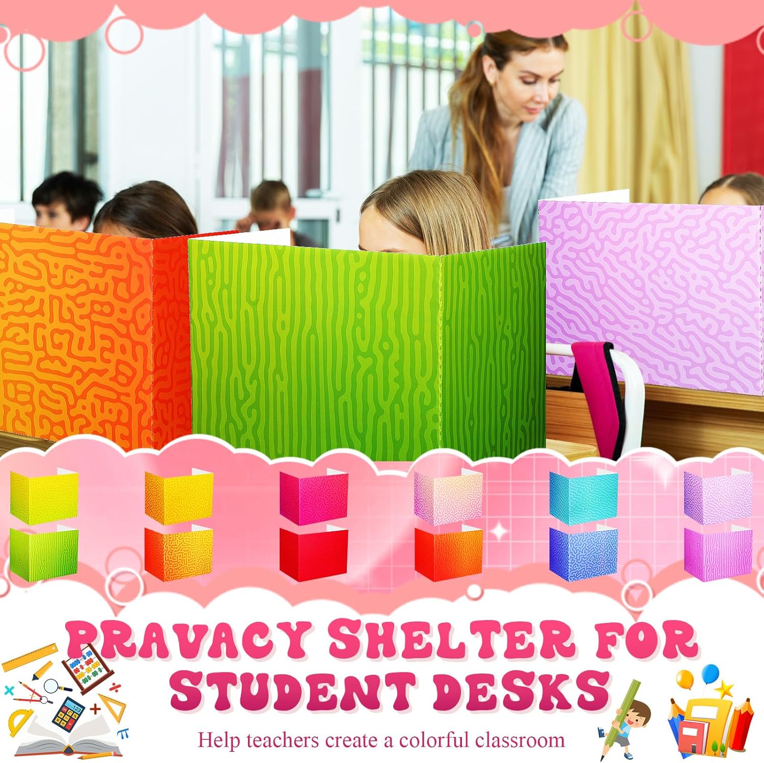 SATINIOR 24 Pcs Privacy Folders for Students, Desk Dividers for Classroom Testing, Student Privacy Boards Classroom Must Have, 12 Colors Study Panel for School Teacher Supplies(Swirl Style)