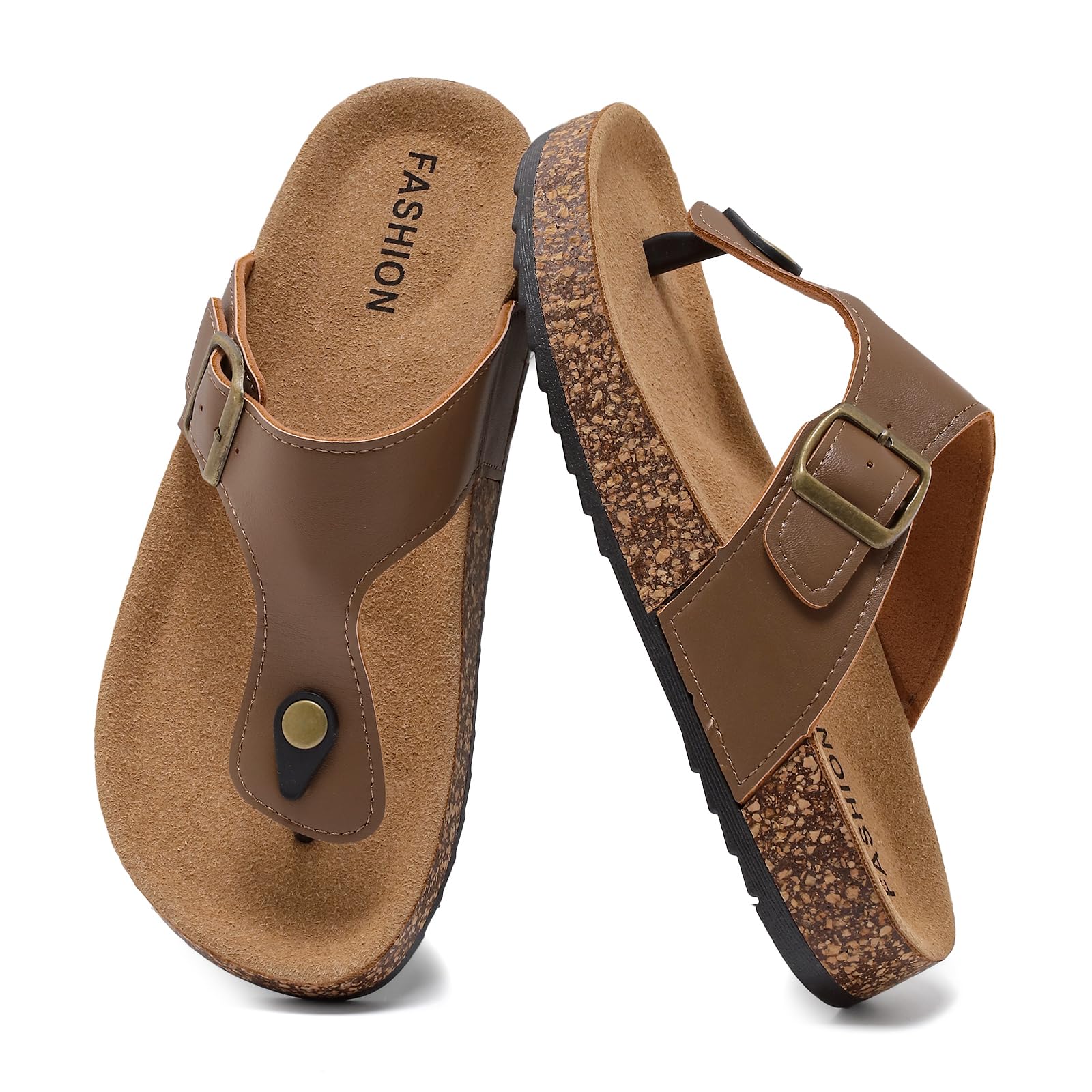 zaxunai Zehentrenner Damen Herren Rutschfest Sommer Sandalen Kork Fußbett Pantoletten,Bequeme Leichte Leder Flip Flops Badelatschen Unisex-Erwachsene
