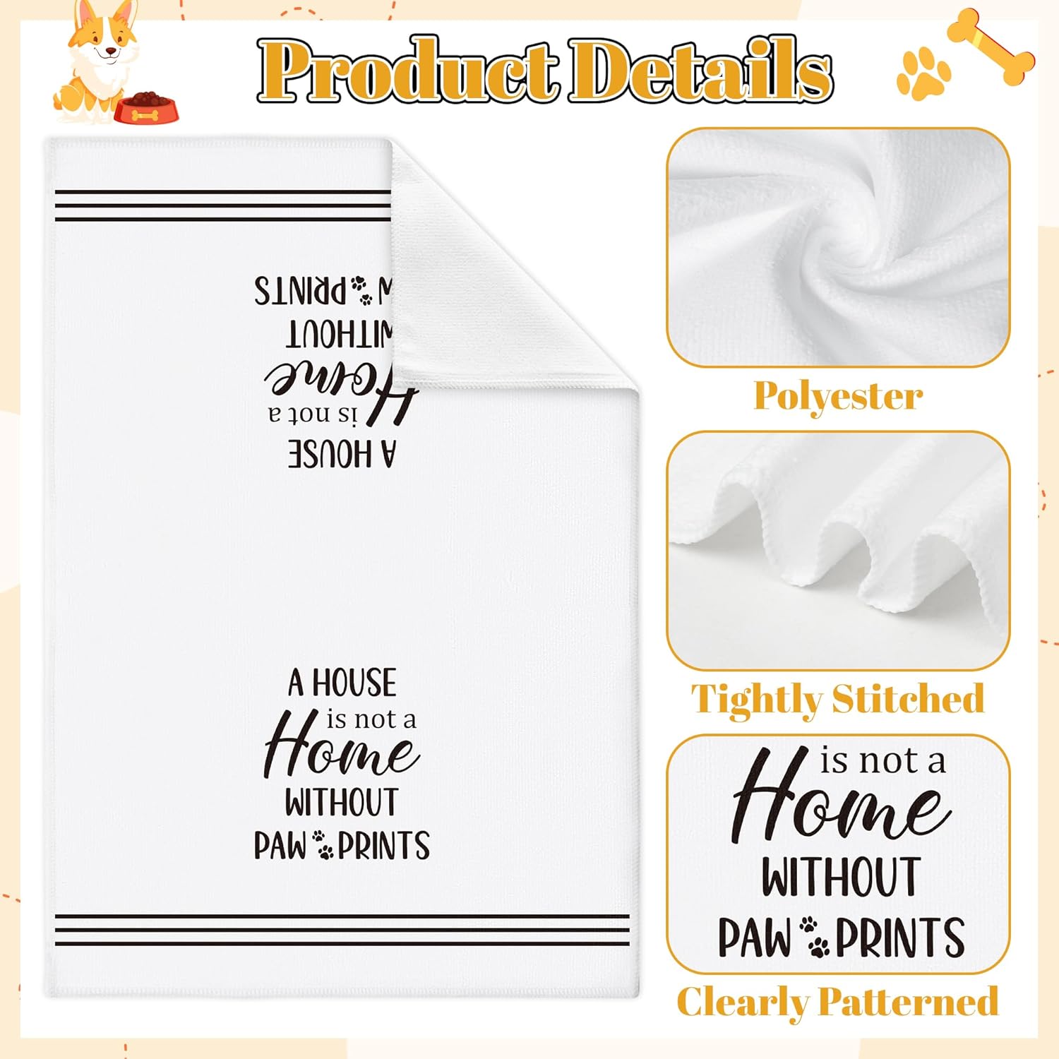 GROBRO7 Paws Prints Hand Towel - 6Pcs Dog Paw Print Bathroom Decor Kitchen Dishcloths Set Soft Polyester Towels for Bath Bar Dining Room Decor Cute Puppy Lovers Gifts for Men Women Housewarming - Image 3