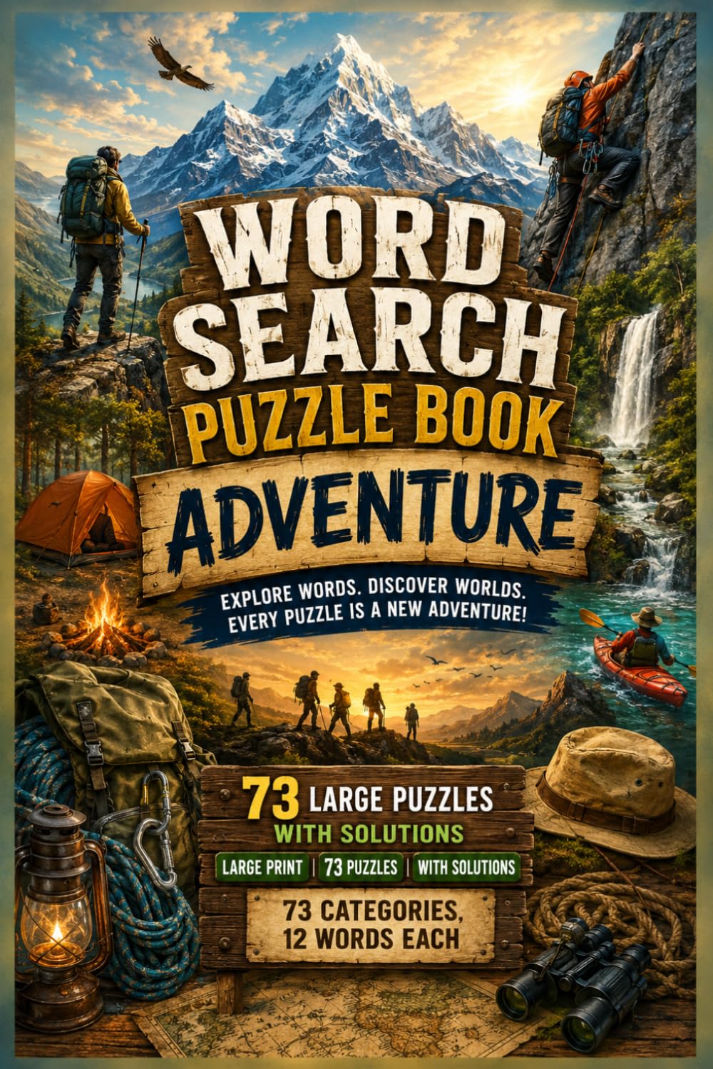 Adventure : Wordsearch Puzzle Book: 73 Large Print Word Search Puzzles Featuring Camping, Hiking, Survival Skills, Exploration & More