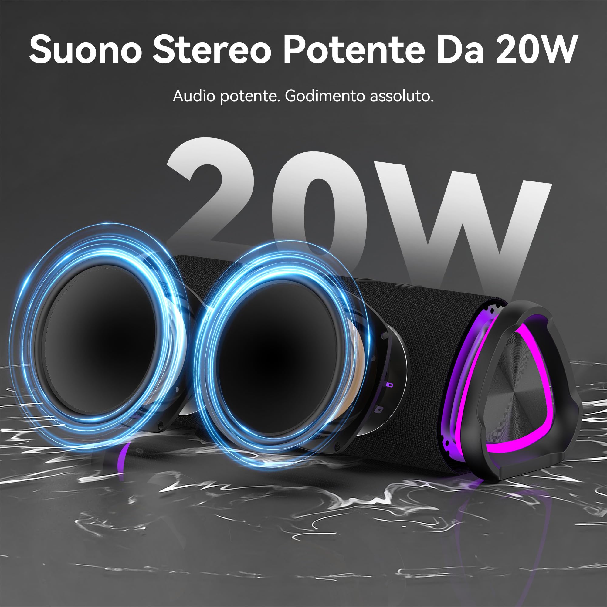 oraolo Cassa Bluetooth, Altoparlante Portatile Wireless con Suono Stereo Cassa Bluetooth Potente da 20W, Luci RGB, Bluetooth 6.0, Supporto AUX/TF Card, Impermeabile IPX6 per Esterno, Adatto per Feste