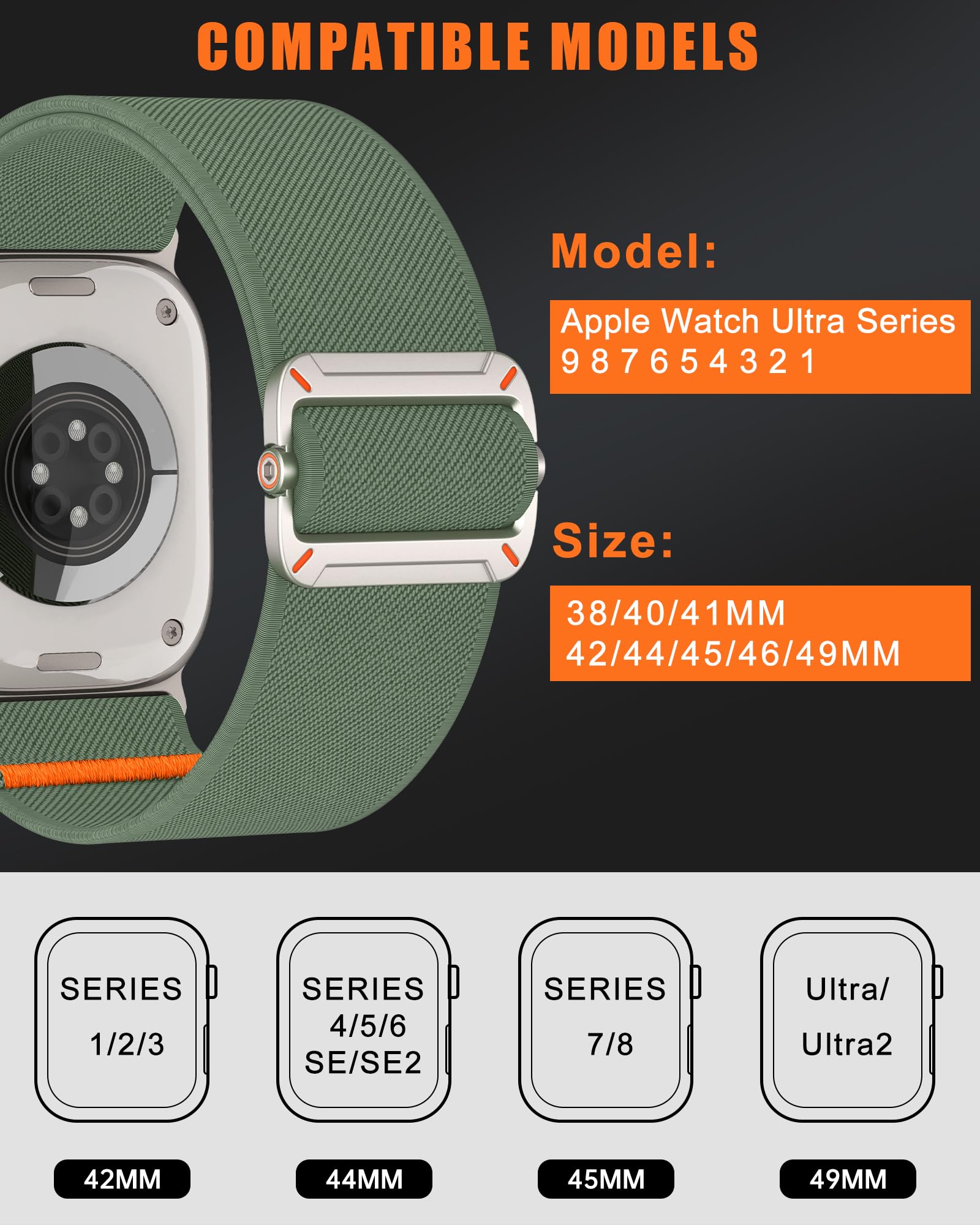 Higgs Cinturino Nylon Compatibile Con Apple Watch 44mm 46mm 45mm 42mm Ultra/Ultra 2 49mm Uomo, Regolabile Elastico Sport per iWatch Series 10 9 SE/2 8 7 6 5 4 3 2 1