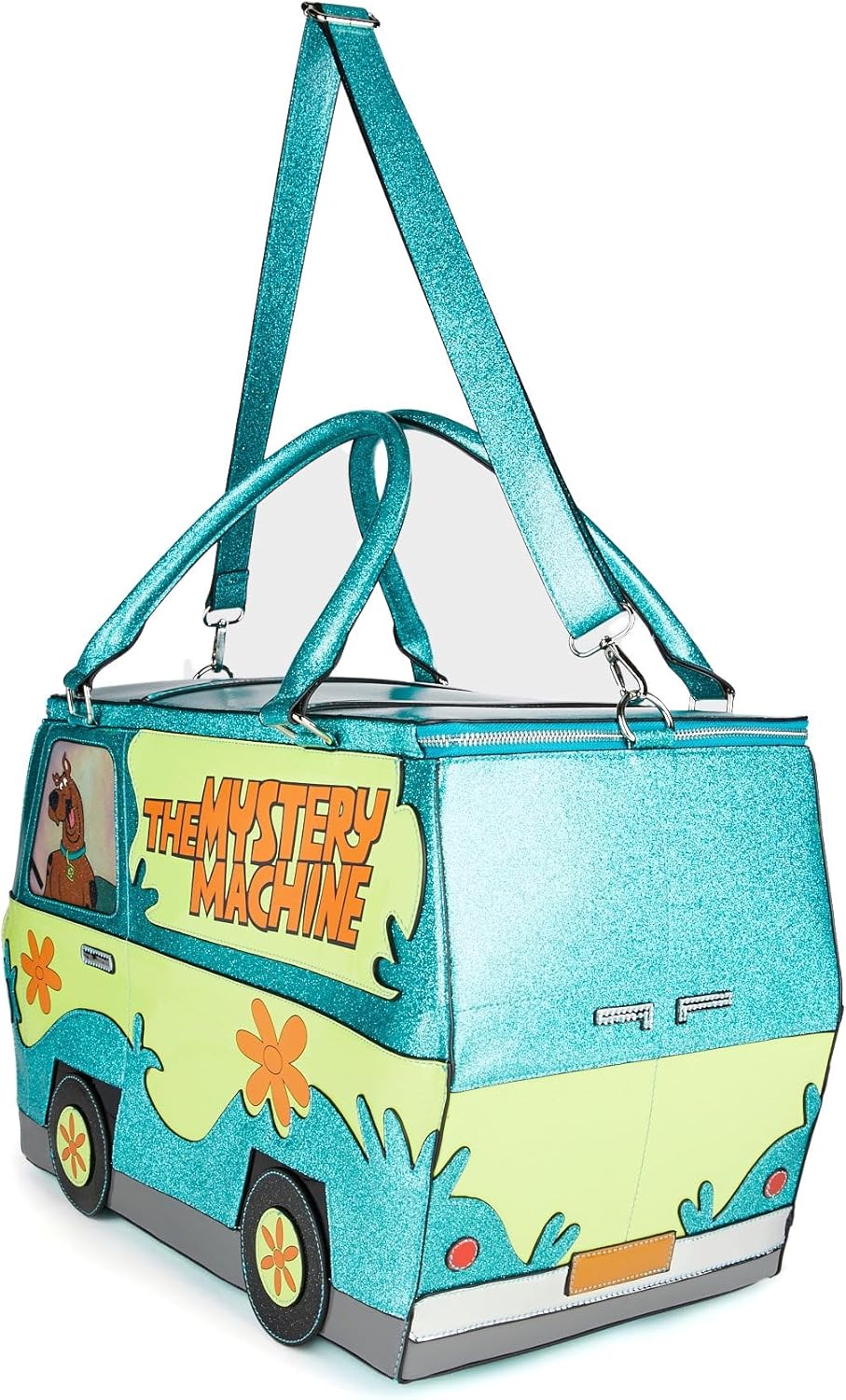 Dolls Kill x Scooby-Doo Mystery Machine Weekender Bag – Patent Vegan Leather Travel Tote with Glitter Detail, Adjustable Strap & Multiple Pockets