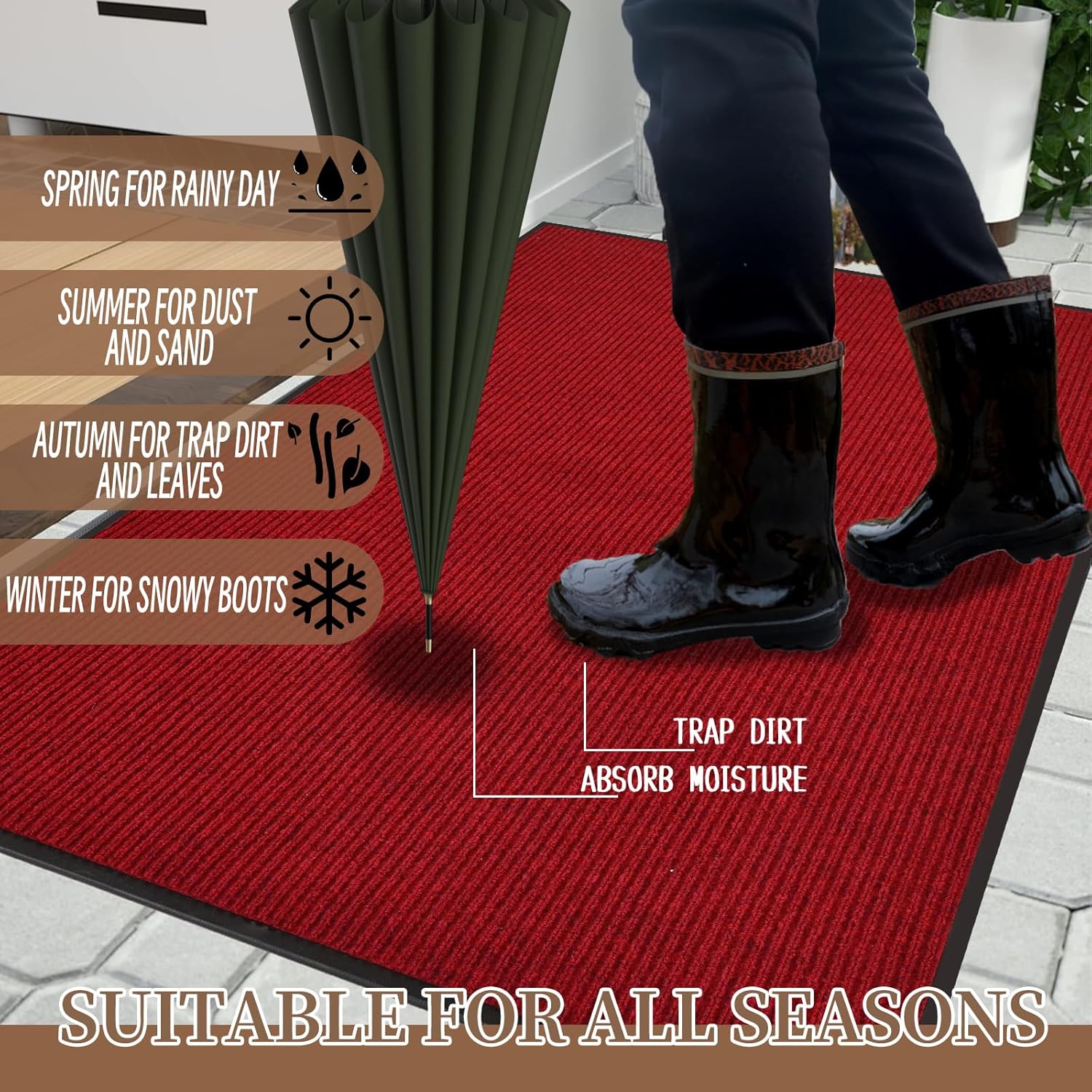 Front Door Mat,71"x 47" Indoor Outdoor Entrance Rug Floor Mats,Waterproof Non-Slip Rubber Backing Doormat for Entry/Patio/Porch-(Red)