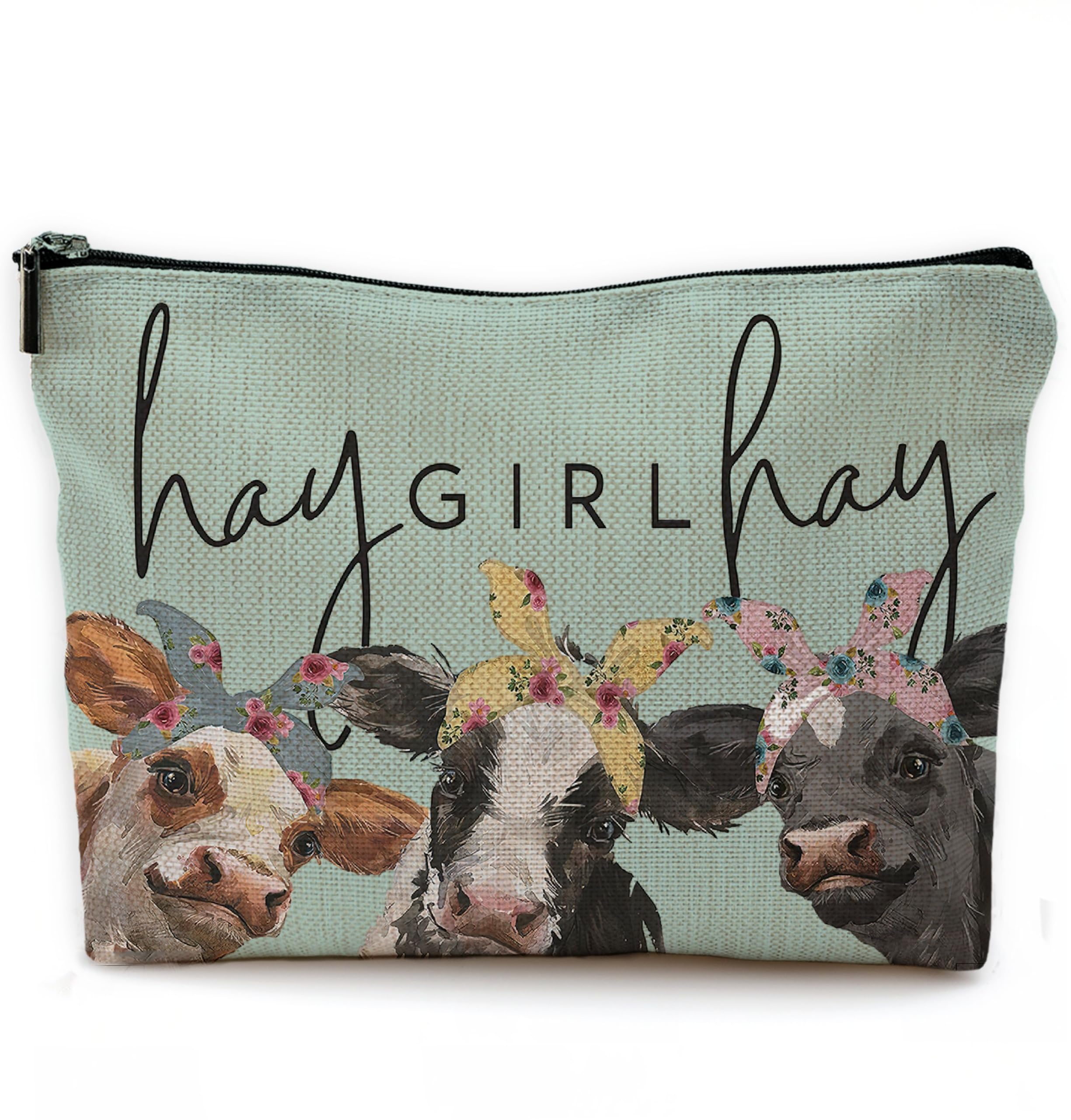 Small Travel Makeup Bag, Mini Cute Cow Print Makeup Bag for Purse, Small Toiletry Bags for Women, Western Gifts for Women, Cow Gifts for Cow Lovers/Cowgirls - Green