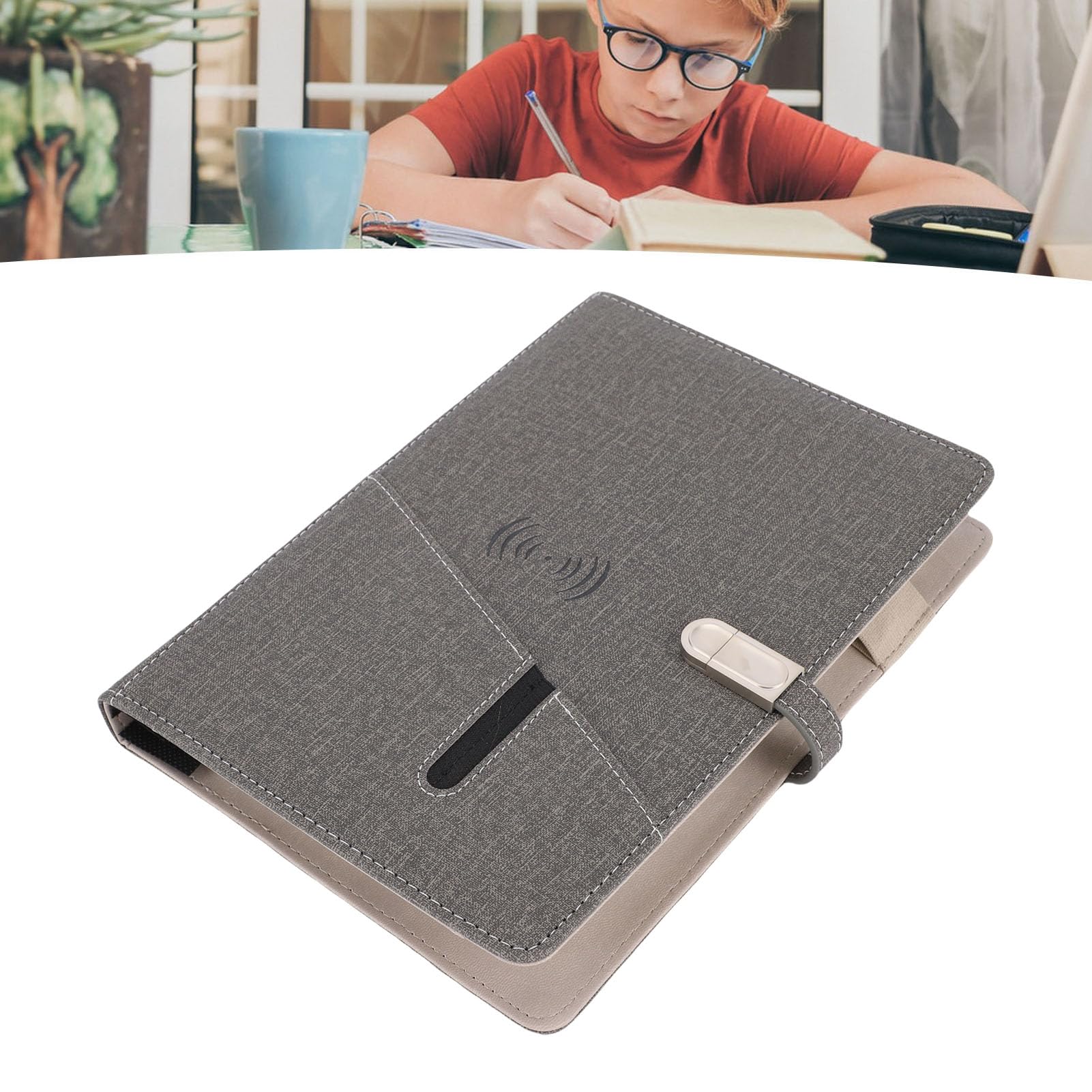 Fockety Quaderno Smart Business, 160 pagine, portatile, con disco, lampada e registrazione audio, caricabatterie wireless da 15 W, agenda intelligente compilabile per la scuola