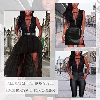 BEARUN Sexy Lace Bodysuit Jumpsuit See Through Mesh