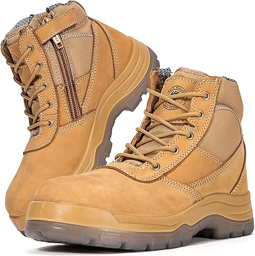 Rockrooster AK050 - Botas de trabajo para hombre, puntera de acero, cremallera YKK, 6in, antideslizantes y resistentes al deslizamiento, piel