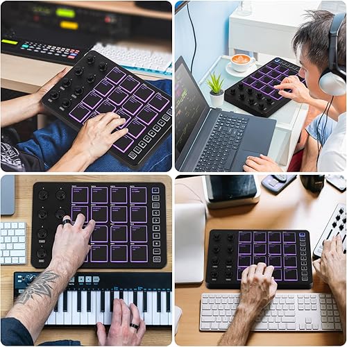Miniatura 18 de M-WAVE Controlador de teclado MIDI USB de 25 teclas con 8 almohadillas retroiluminadas, teclado dinámico profesional semiponderado Bluetooth, 8