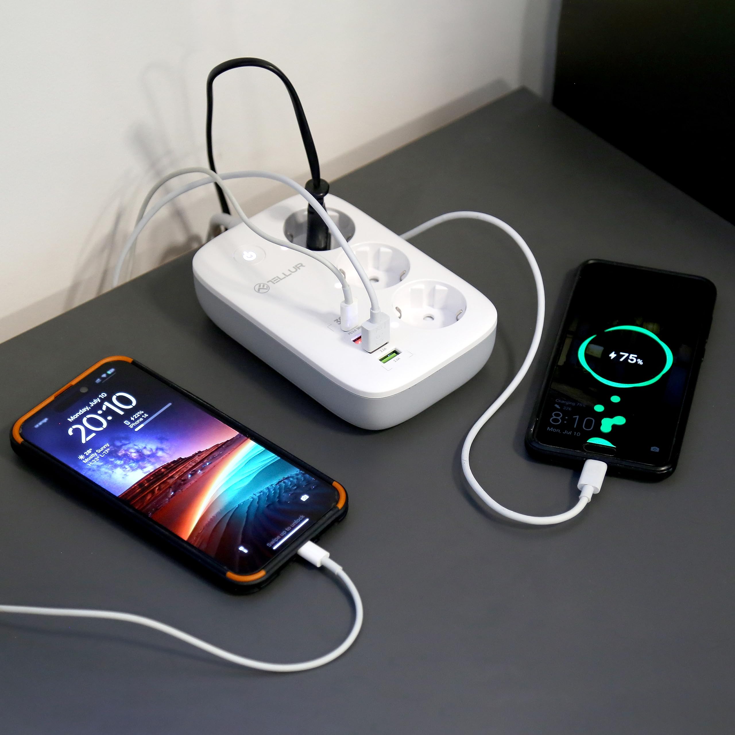 TELLUR SMART WLAN Steckdosenleiste, WLAN Mehrfachsteckdosen Alexa, WLAN Steckdose Kompatibel mit Alexa, Google, Tuya, SmartLife 3 x Steckdosen, 1 x PD30W, 1 x USB QC18W 2 x USB 2.4A, 2m Kabel, 2500W