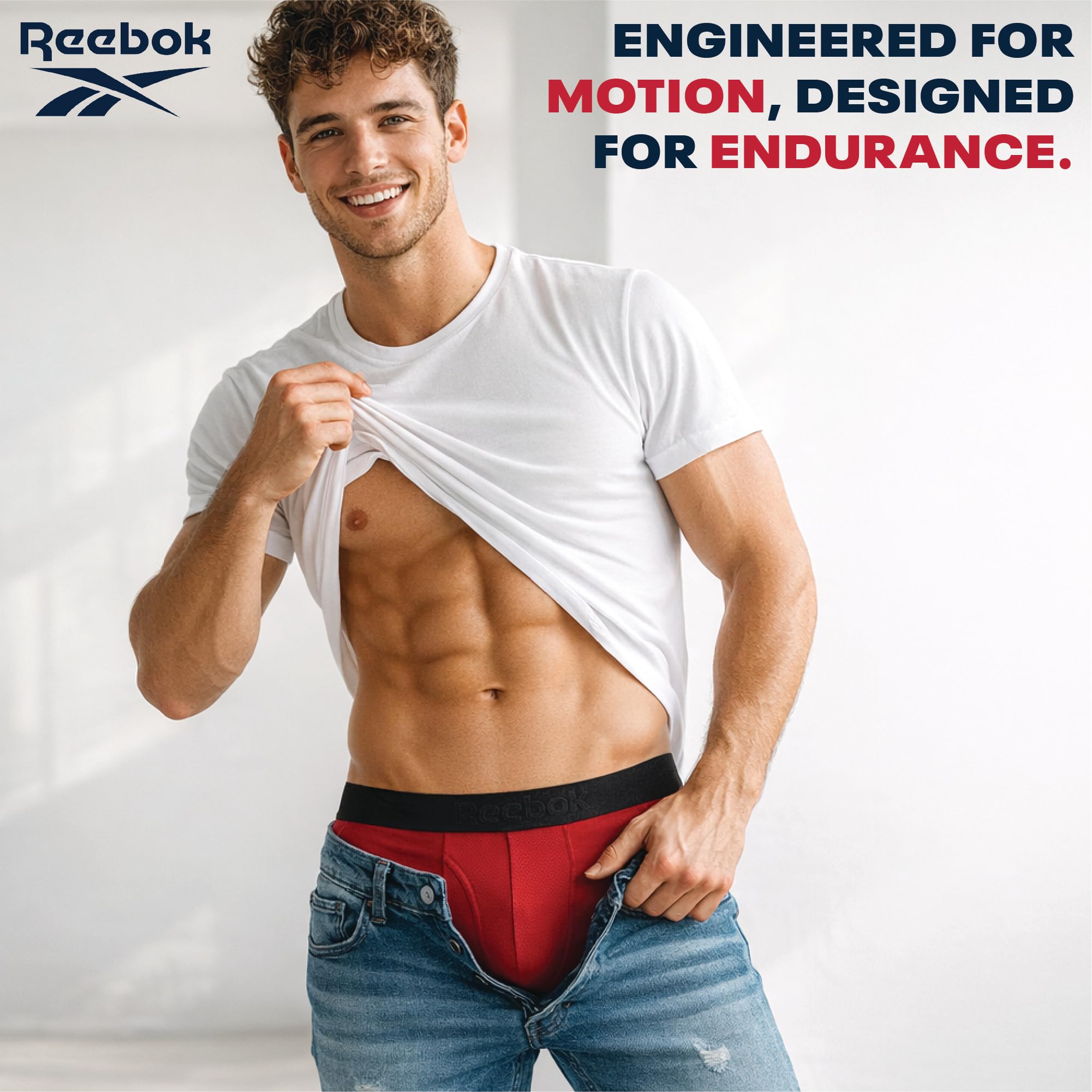 Reebok Reebok Bielizna męska Performance Bokserki Majtki Z Moskitierą Duża Mężczyźni Rdm 4pk Pbb W. Fly
