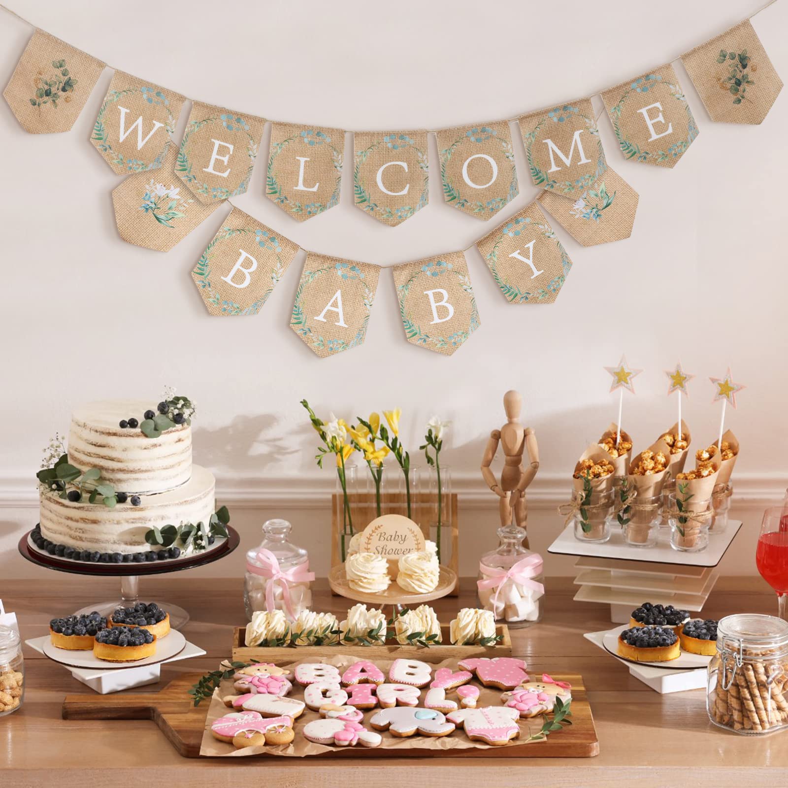 Bannière Vintage Baby Shower En Lin - 280 Cm De Long - Lettres Blanches Sur Fond Rustique - Déco Fête Bébé, Révélation Du Sexe