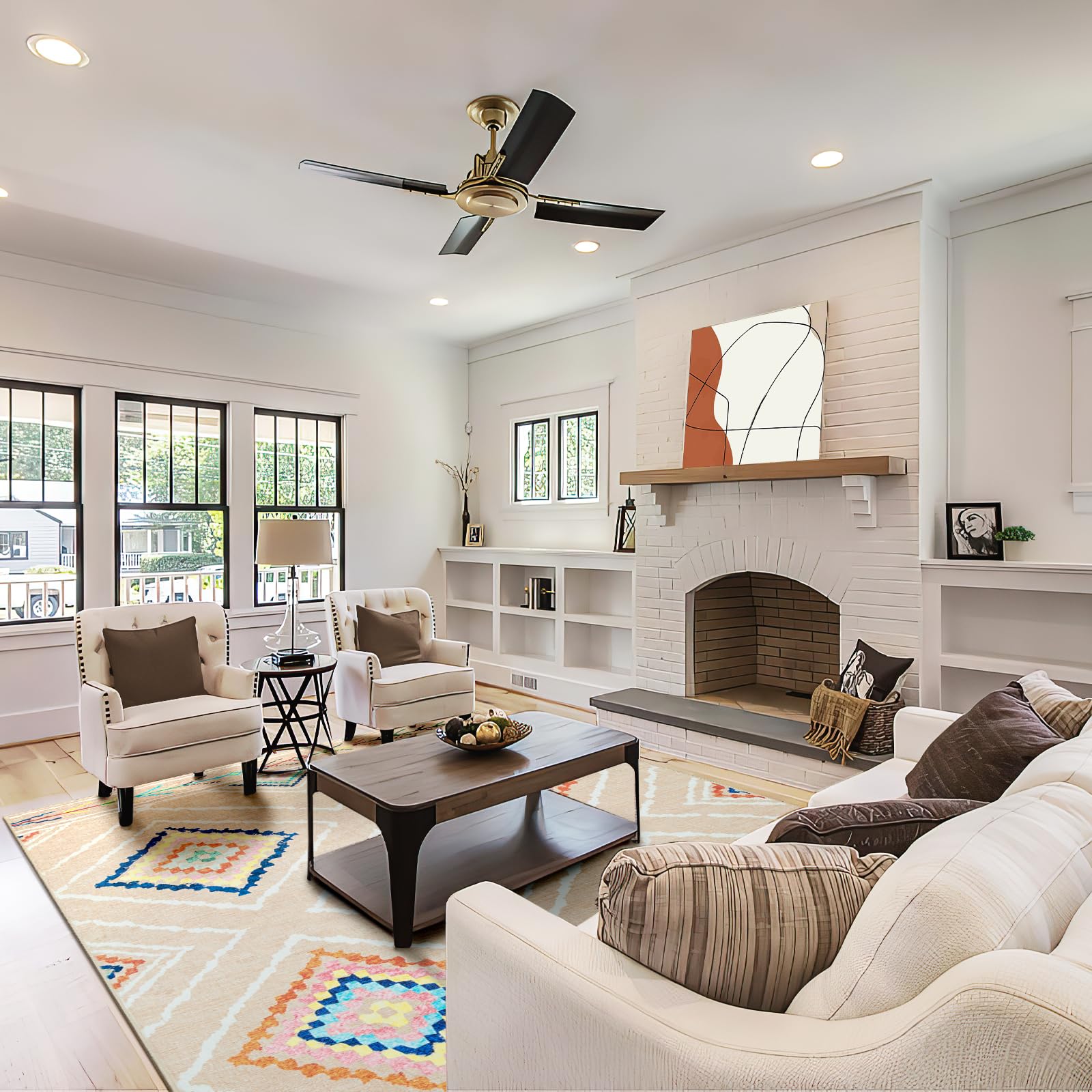 9x12 Area Rugs, Washable 9x12 Rug, Non Slip Floor Carpet, Low Pile Water Repellent,Ultra Soft Faux Wool Vintage Moroccan Rugs for Living Room Bedroom Indoor-Cream/Beige