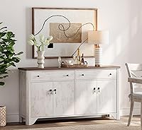 Vista 1 de WAMPAT Buffet Cabinet with 4 Doors and 2 Drawers, 59" W Farmhouse Sideboard Cabinet with Storage, Wood Kitchen Storage Cabinets Coffee Bar Table for