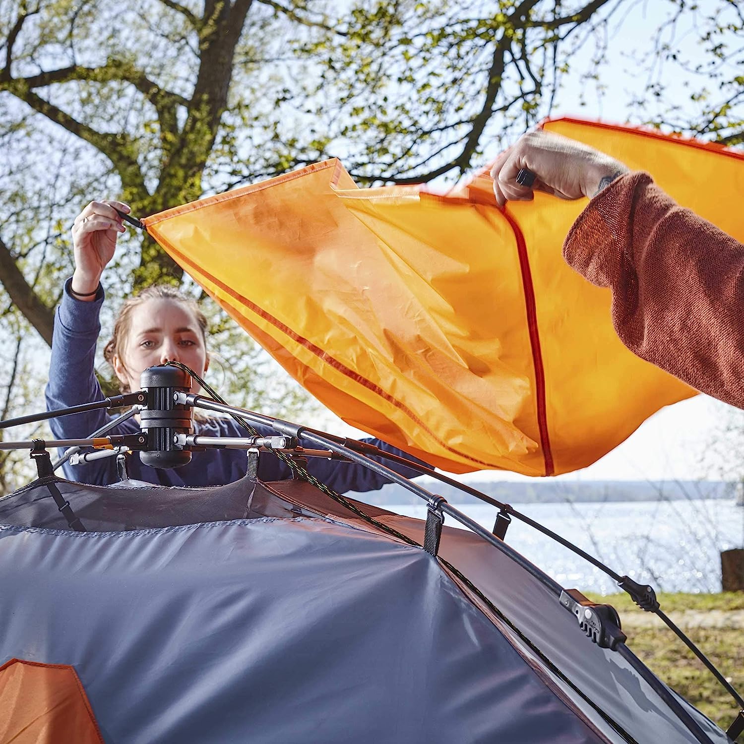 Lumaland Tenda Da Campeggio | 3-4 Person Family Tenda | Interne 210x210x120 cm | Impermeabile & antivento | Ideale come campeggio, festival e tenda da viaggio | Ultraleggero & robusto [Grigio]
