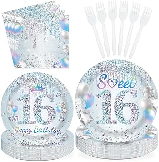 96Pcs Sweet Sixteen Birthday Party Decorations for 16th Birthday Serves 24