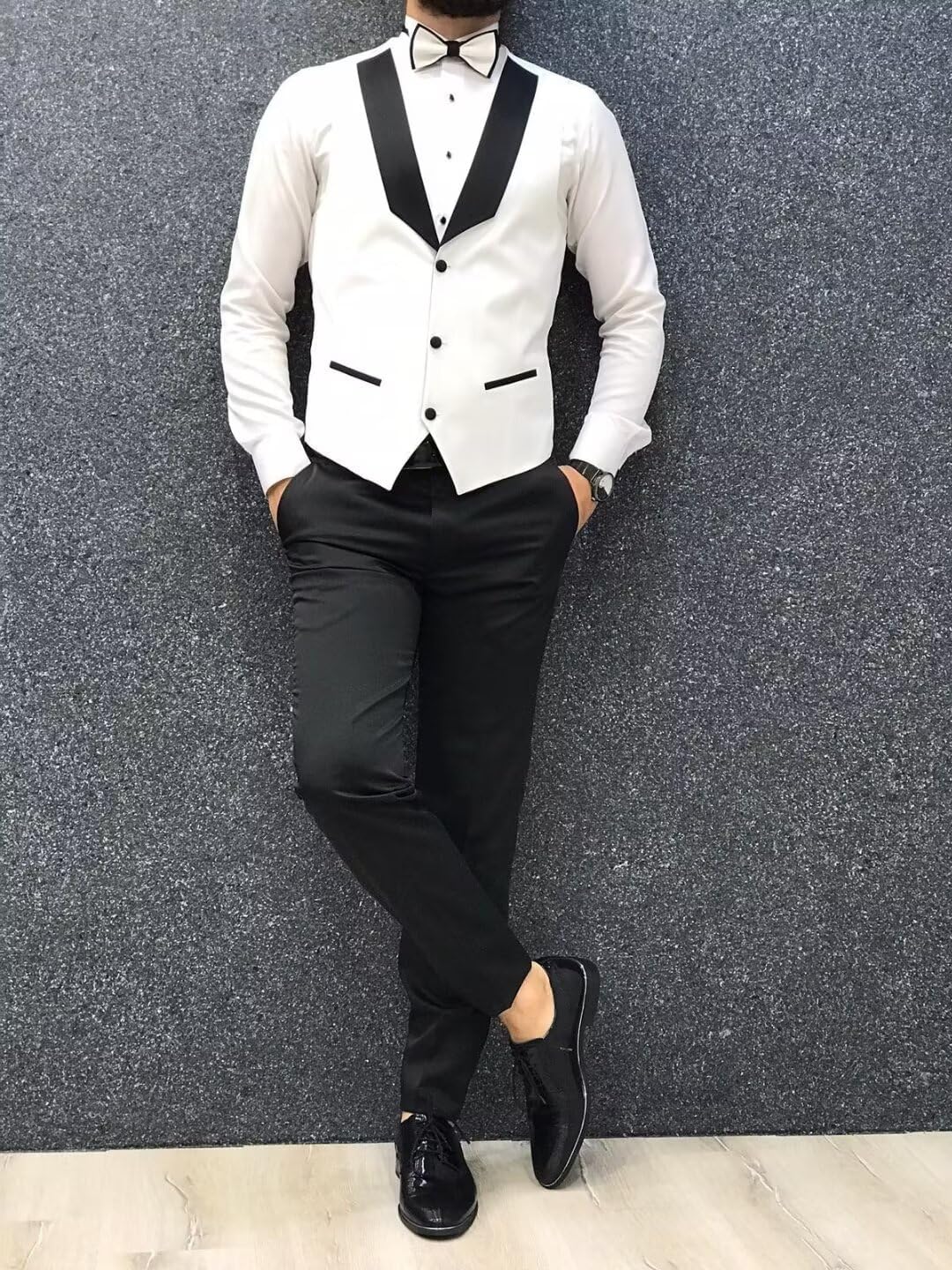 EMERAIDVLN Men's Suits 3 Piece Slim Fit Tuxedo One Button Blazer Wedding Party Dinner Business Suit Set with Bow Tie