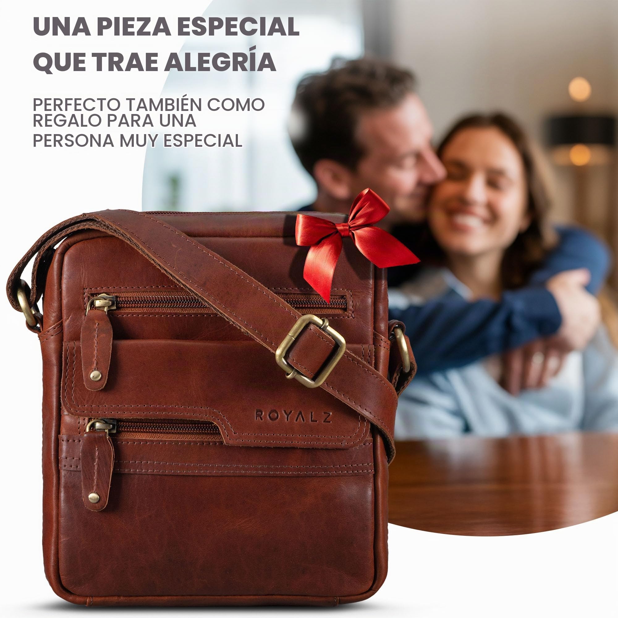 ROYALZ "Oregon Bandolera Hombre Piel Pequeña – Bolso Hombre de Piel Auténtica Vintage, Bolso Bandolera Hombre Compacto, Bolso Cruzado Hombre, Bolso Messenger de Cuero