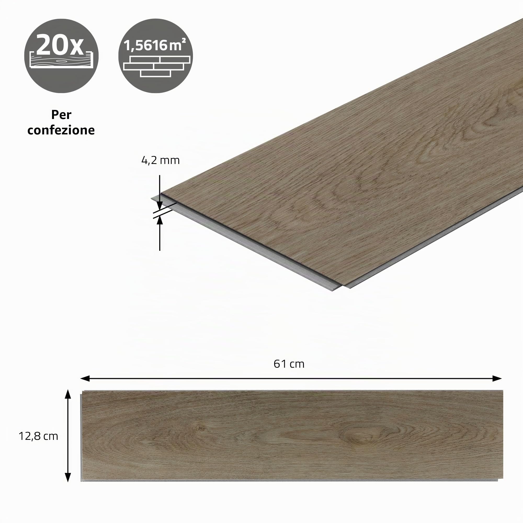 ML-Design Pavimento in PVC Deluxe Vinile a Click Rovere Scuro Spina di Pesce 61x12,8x4,2mm 3,12m² 40 Listoni Marrone Aspetto Legno Antiscivolo Impermeabile Classe di Utilizzo 34 Facile da Installare