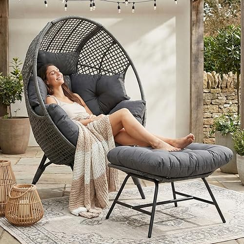 Miniatura 3 de NICESOUL Silla de Patio con Forma de Huevo con Otomán, Silla de Estar de Huevo para Interior y Exterior, Silla Redonda y Grande y Acogedora, 440lbs
