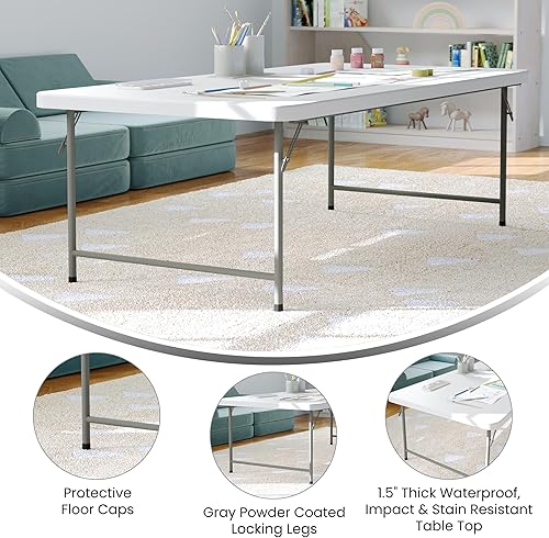 Miniatura 5 de BizChair Mesa de actividades plegable de plástico blanco granito para niños de 4.93 pies - Mesa de juego