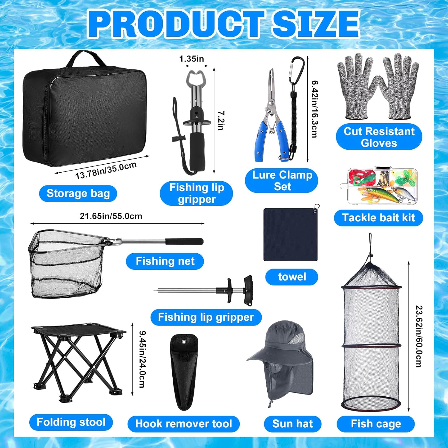 Lasnten 68 Pcs Fishing Tool Kit Fishing Backpack Pliers Kit Gear Equipment Tackle Include Hook Remover Backpack Gloves Towel Keychain Hook Lures Baits Accessories for Men Women Gifts (Gray)