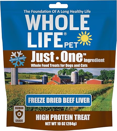 Whole Life Pet Just One - Golosinas para perros de hígado de ternera, grado humano, liofilizadas, un ingrediente, entrenamiento o recompensa, sin