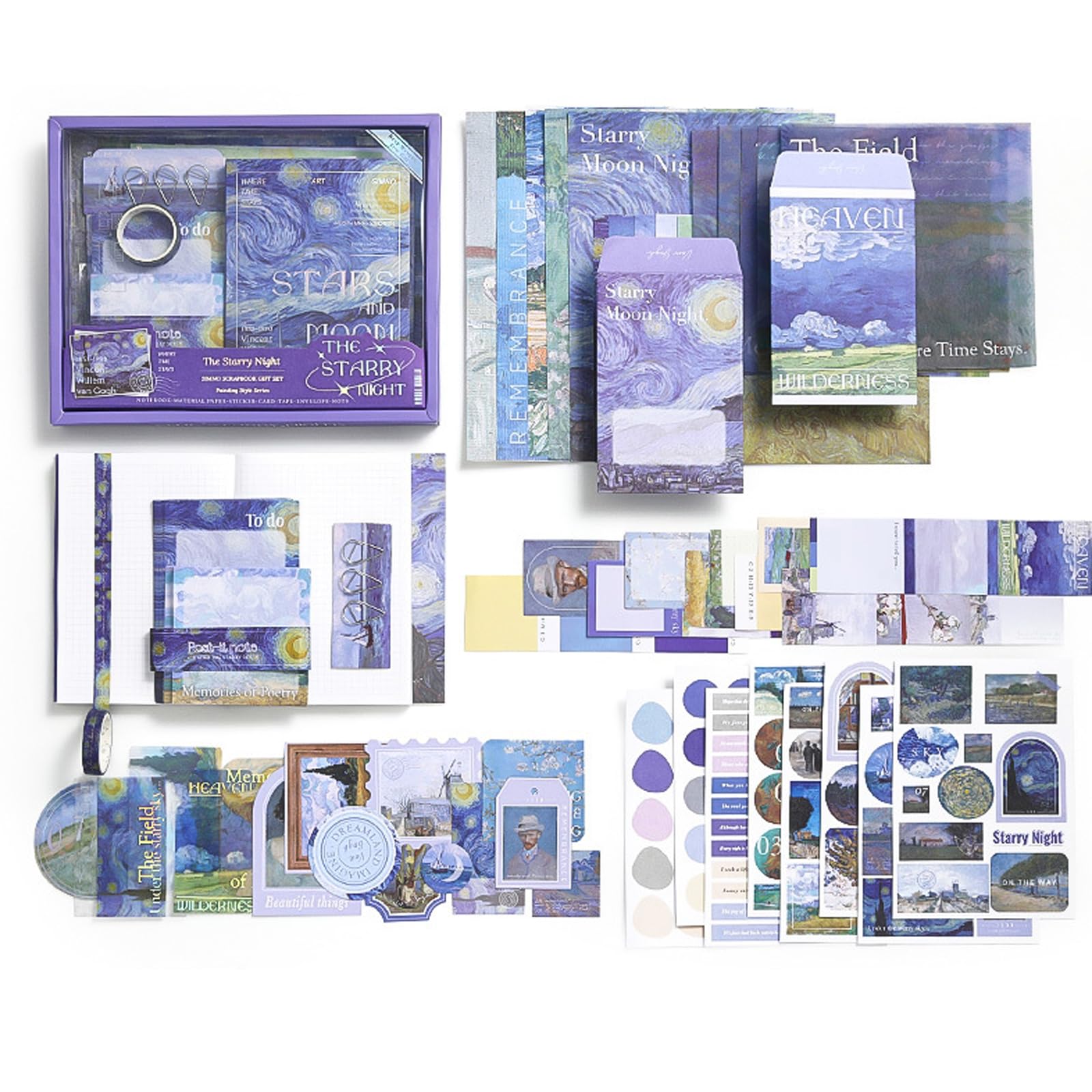 Scrap Book Cute Stationery Set for Kids 116 Items/ 480 Pcs, A6 Journal Notebook, DIY Journaling Kit, Birthday Art Craft Supplies Aesthetic Gift for Girl Child Teenage Women, Purple Canvas