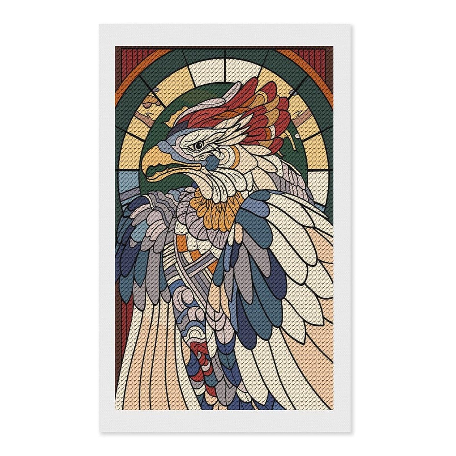 Junmoney Stylized Eagle Stained Glass Art Diamond Art Canvas 12"x20", Decorate Your Room, Mindful Craft Activity, Cosy Home Accent, Thoughtful Handmade Gift