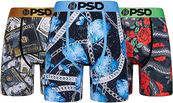 PSD Mens Lux Serpent 3-Pack Boxer Briefs, Multi, XL