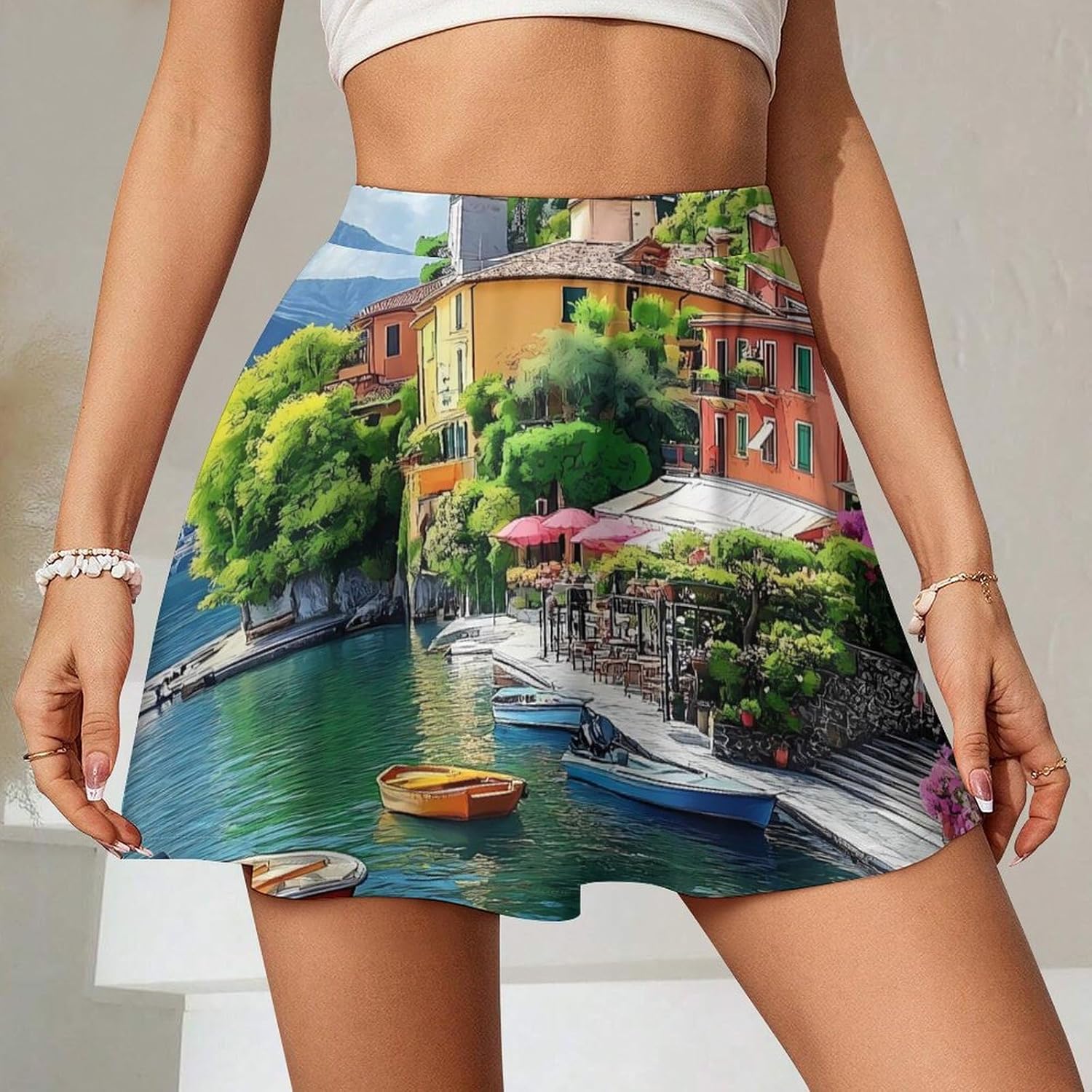 Italian Lakeside Sea View Women Tennis Skirt Print Golf Skirts Mini Casual Workout Skorts