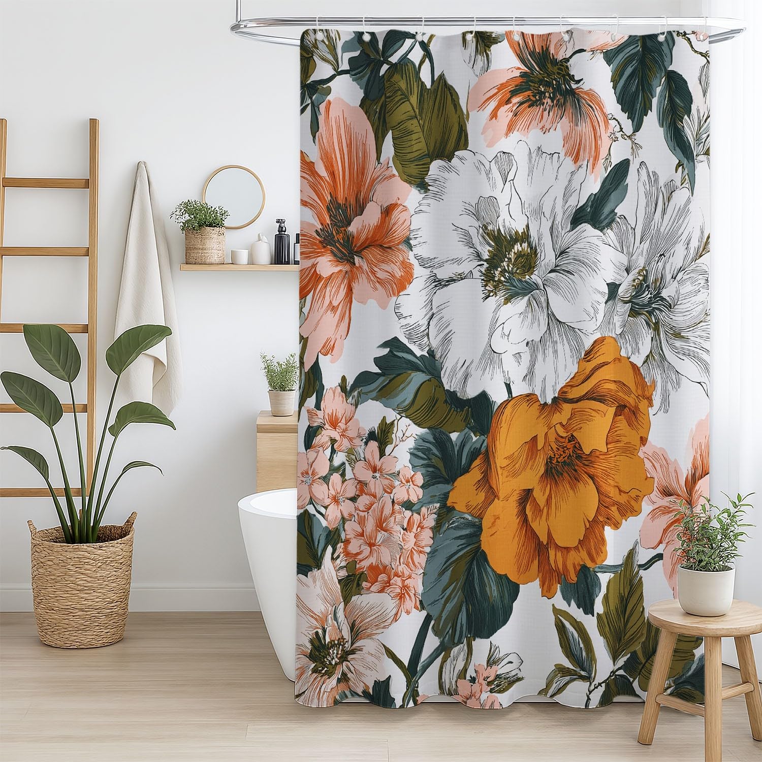 Generico Stile Bohemien Tenda Da Doccia Fantasia Astratto Fiori Multicolore, Tenda Da Doccia Per Bagno, Vasca Da Bagno, Tenda In Poliestere Impermeabile Con Ganci In Plastica, 200 x 200 cm