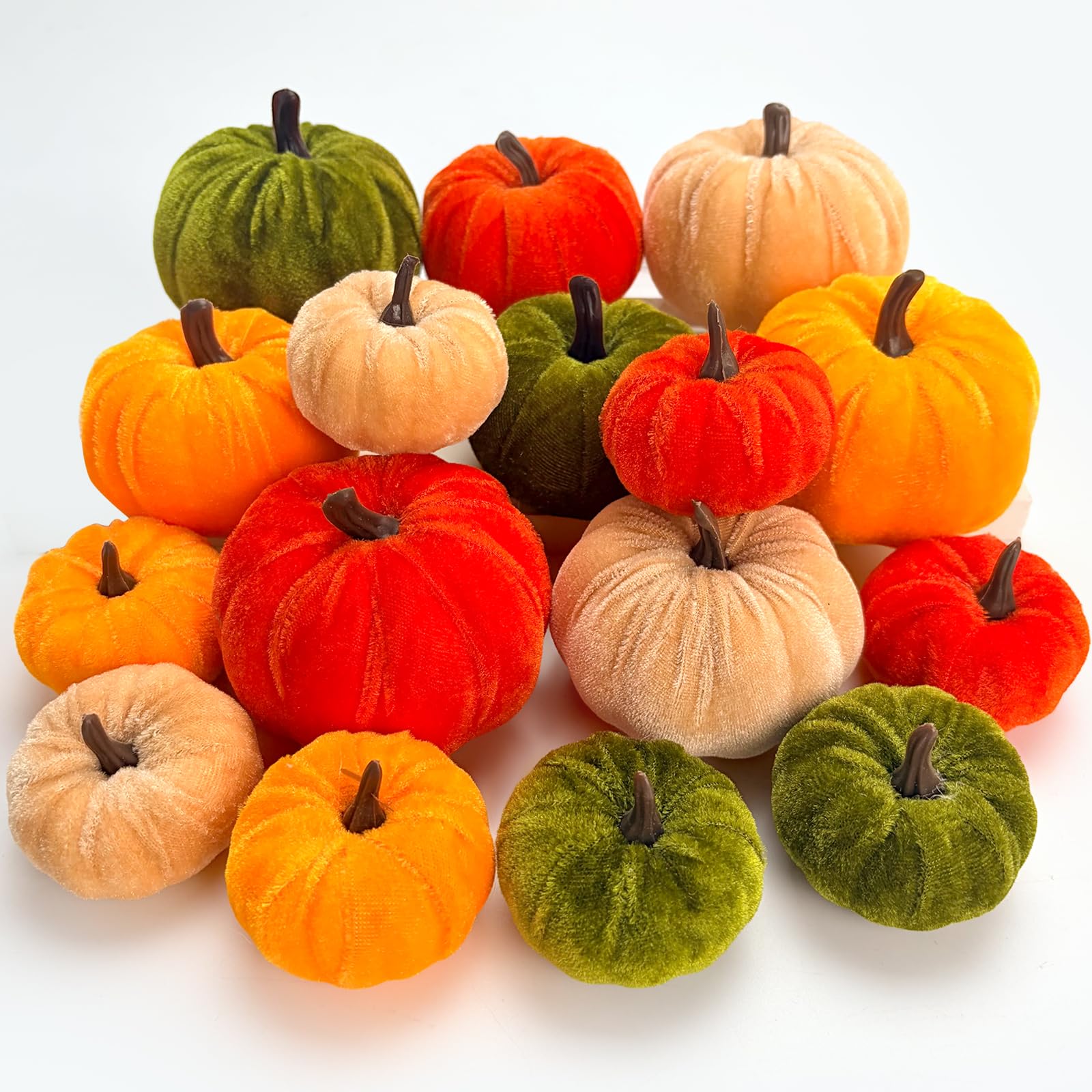 wokdsbl 16 Pack Velvet Pumpkin Decorations Mini Artificial Pumpkins