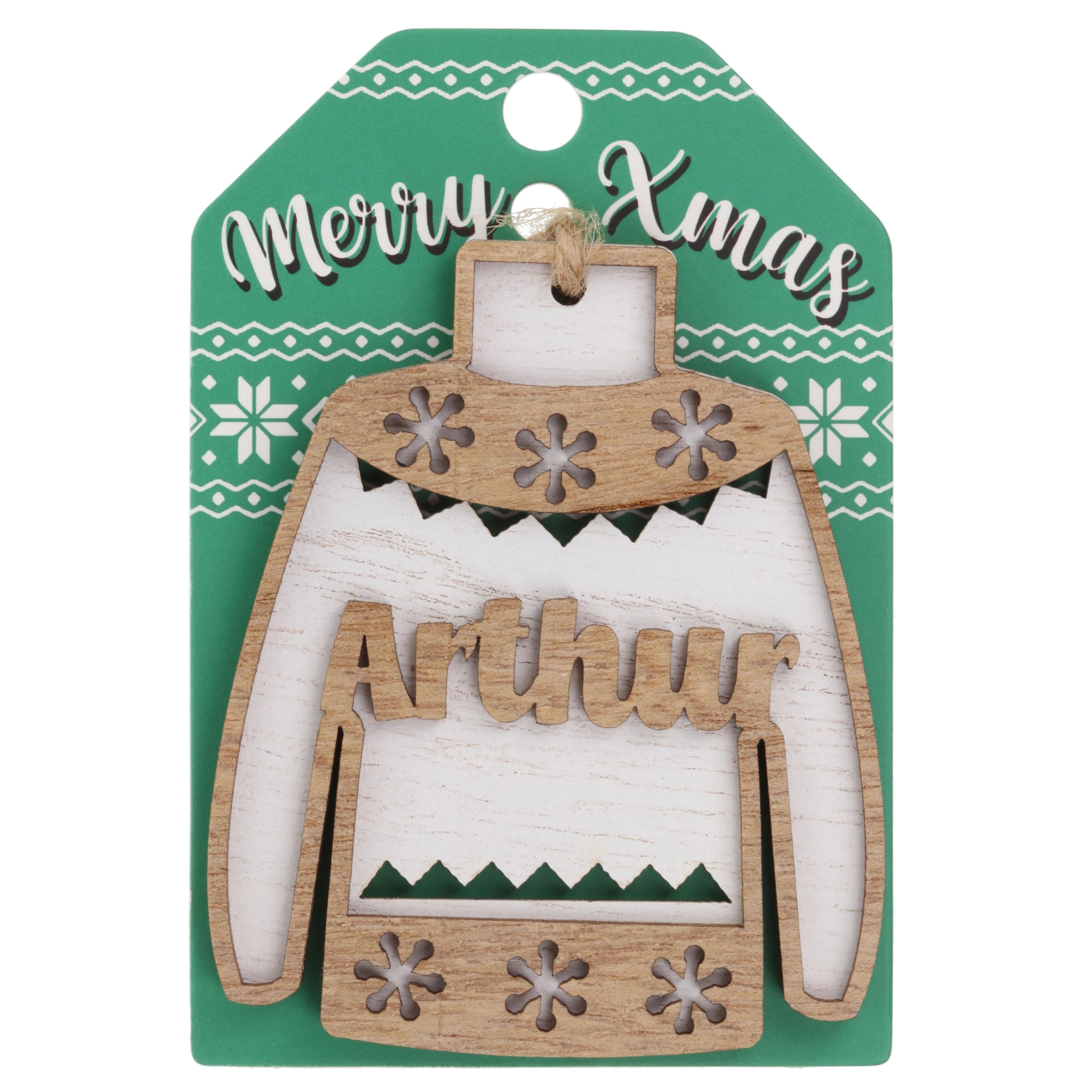 Arthur Name Christmas Jumper Wooden Tree Decoration Personalised Bauble Xmas White
