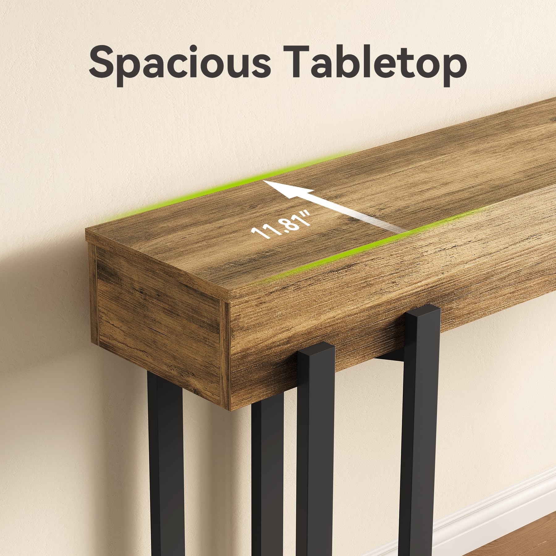 Tribesigns Mesa consola estrecha de 160 cm en estilo rústico, ahorra espacio para pasillo, pasillo y salón, como mesa de centro detrás del sofá o escritorio de oficina en casa con estructura de metal
