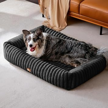 Upvilla Luxusweicher Hundekorb, Super Weiches hundebett Grosse Hunde, 4-seitiges Nackenkissen, Abnehmbare Waschbare Hundematte, Hundesofa mit Griffen, Haustierbett (Schwarz, 109 * 76 * 20cm)