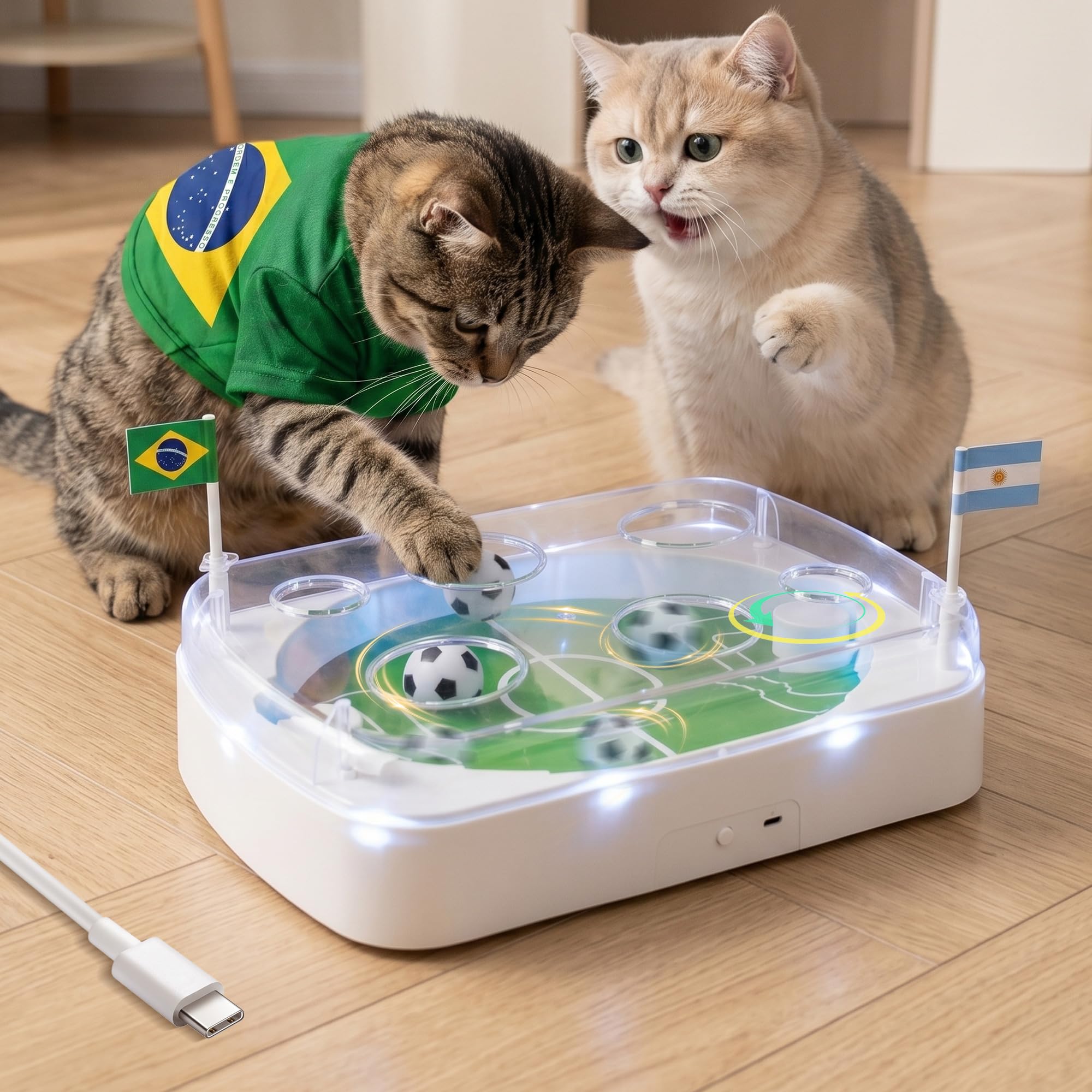 pet prime Interactive Cat Toy Smart Soccer Stadium for Indoor Cats, Automatic Rolling Balls Toy for Kitten Boredom Relief, Anxiety, Exercise USB Rechargeable Motion-Activated GameToy