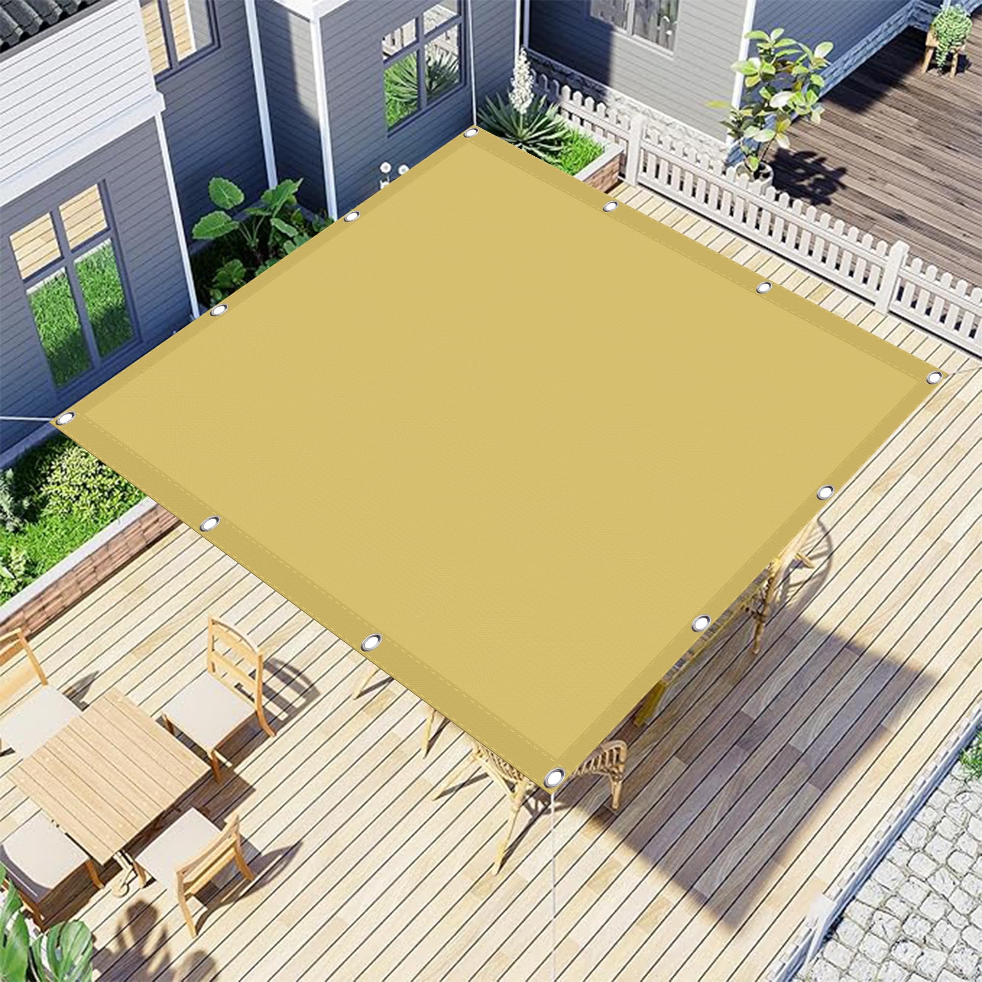 Voile d'ombrage jardin en plein air jaune sable pour terrasse conviviale