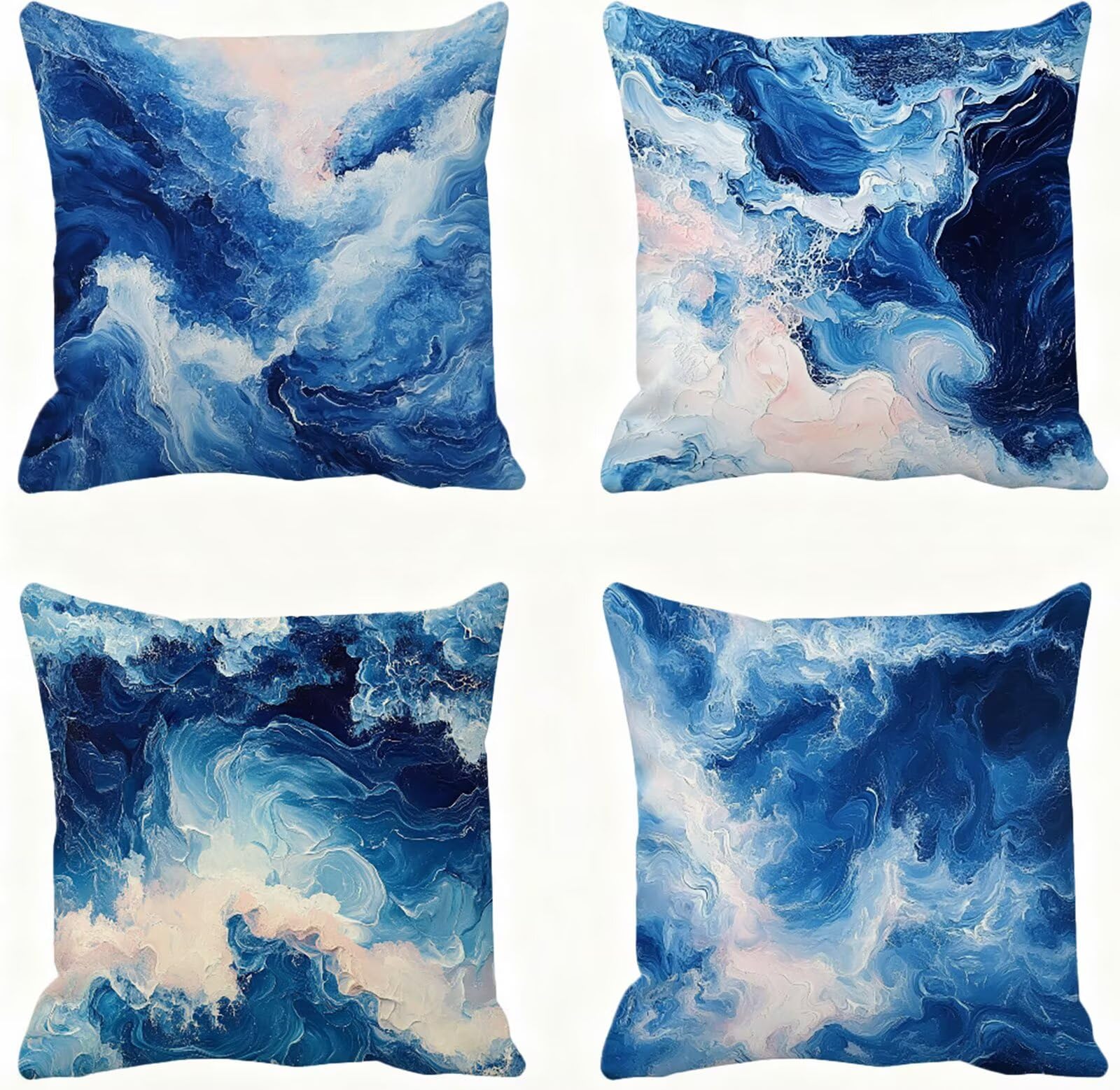 Coussin canapé décoration maison bleu lot 4 housses 45x45