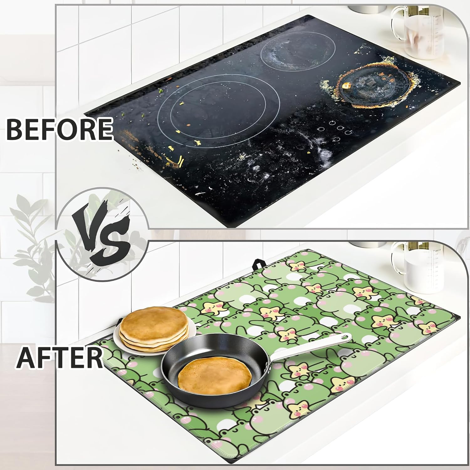 Cute Cartoon Frog Stove Top Cover for Electric Stove Star Extra Thick Natural Rubber Glass Top Protector,Prevents Scratching,Expands Usable Space 28x20