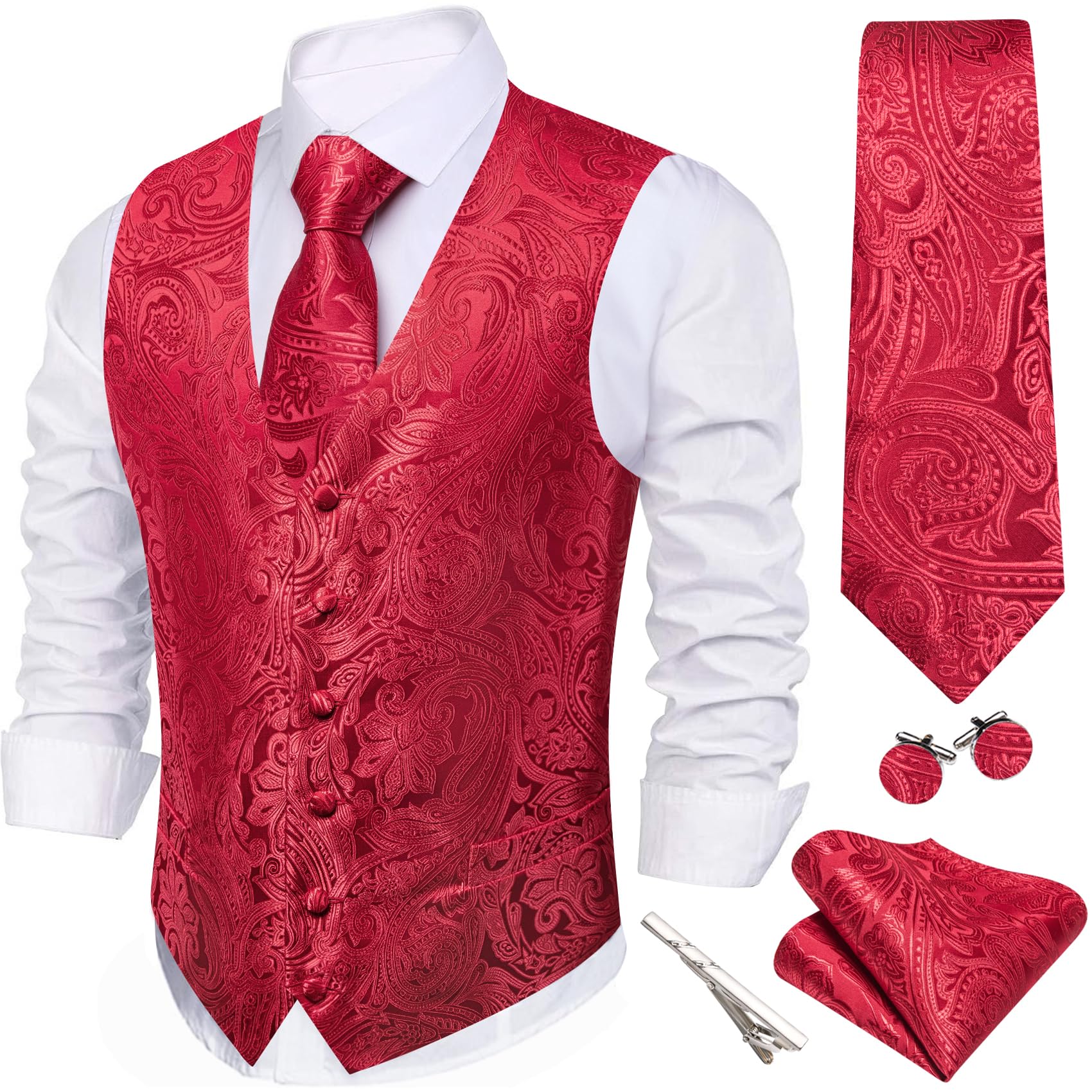 Barry.Wang Men's Suit Vest Formal/Casual Paisley Silk Tie Vests 5PCS