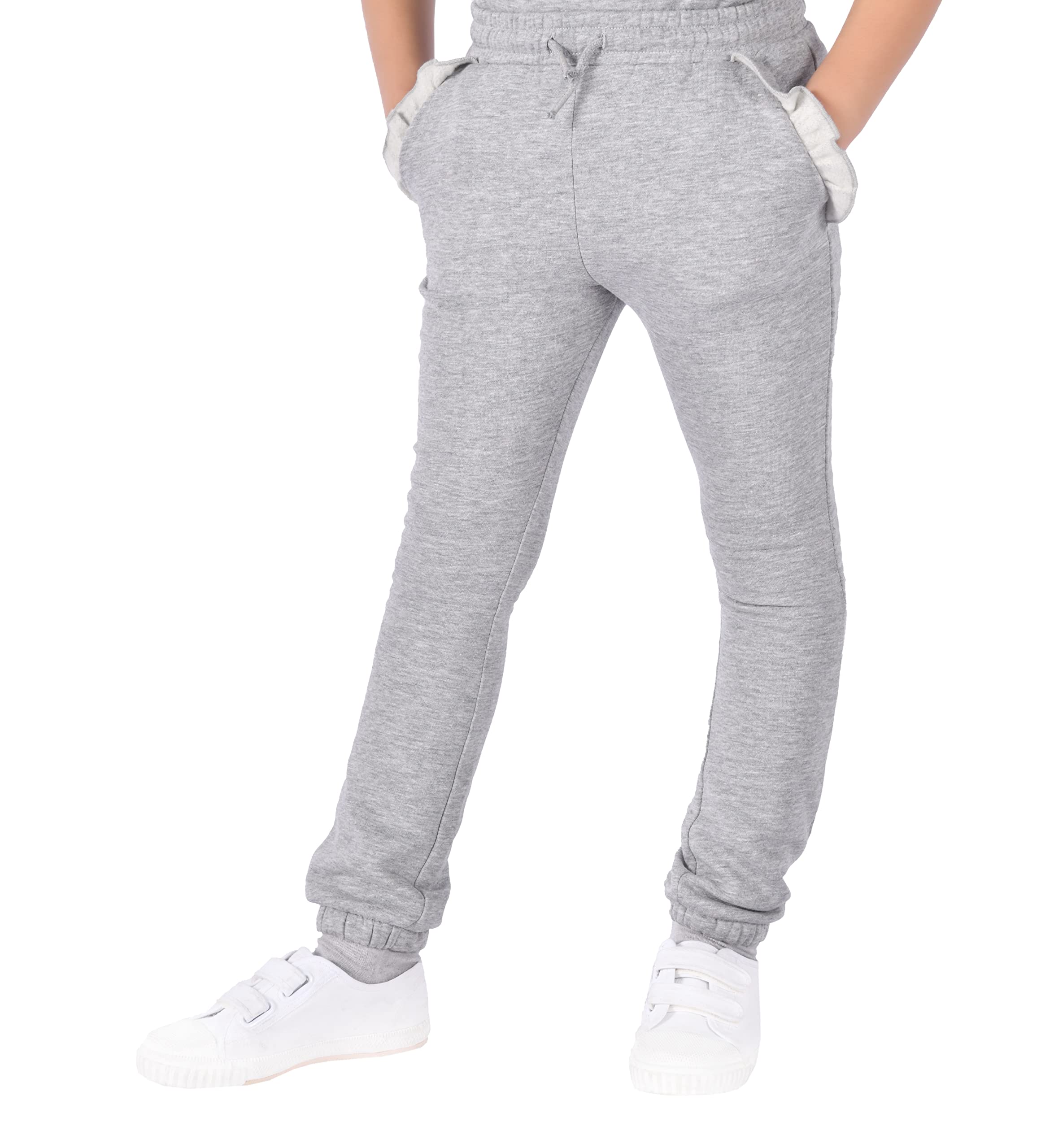 Fleece Pants Grey School Joggers M17 Kids Girls Slim Leg Frill