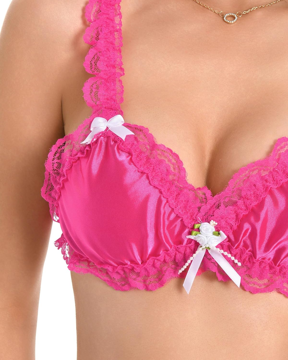 Satini Sissy Frilly Lace Fitted Satin Bralette - Image 4