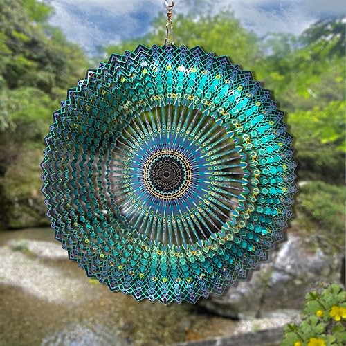 Vista 3 de FONMY Molinillo de viento con diseño de mandala y cielo estrellado de acero inoxidable 3D de 12 pulgadas, corte láser, arte de metal
