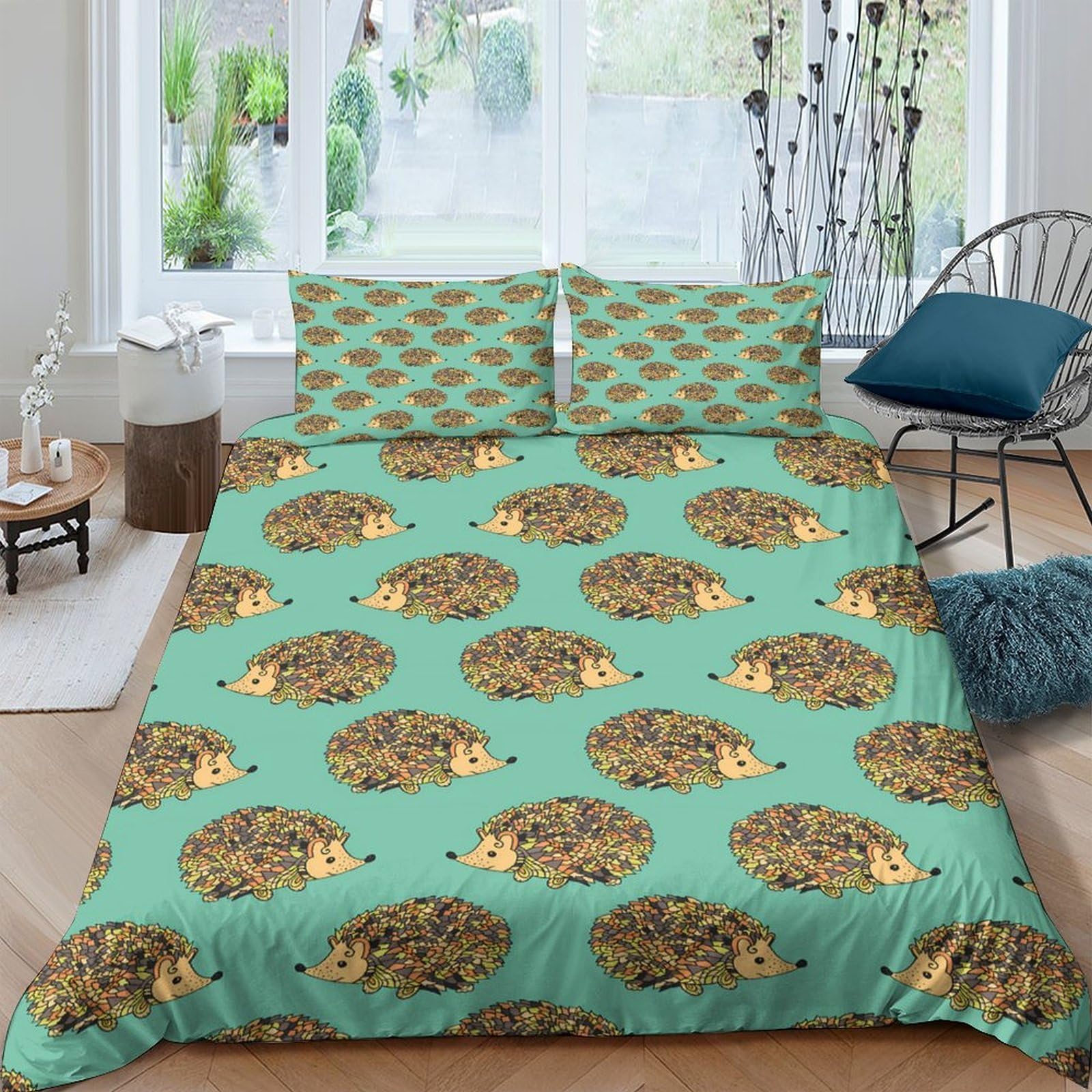 Ctjqhvkz Style-8 3D Printed Hedgehog Pattern Fitted Sheet Microfiber Soft Green Forest Mattress Cover For Bedroom Dorm Decorative Use Single（135X200cm）