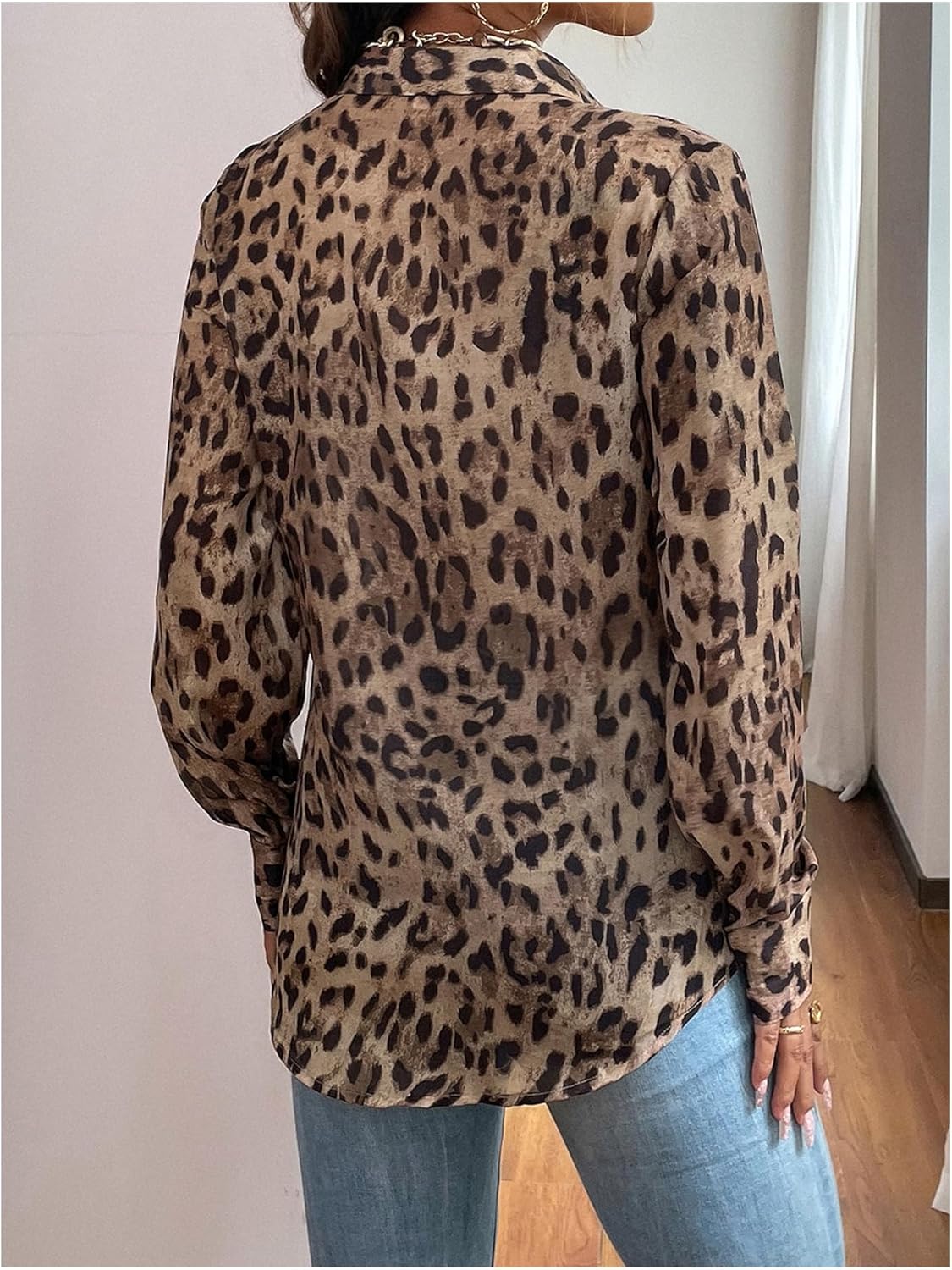 SweatyRocks Women's Leopard Printed Blouses Long Sleeve Button Down Shirts Tops - Image 2