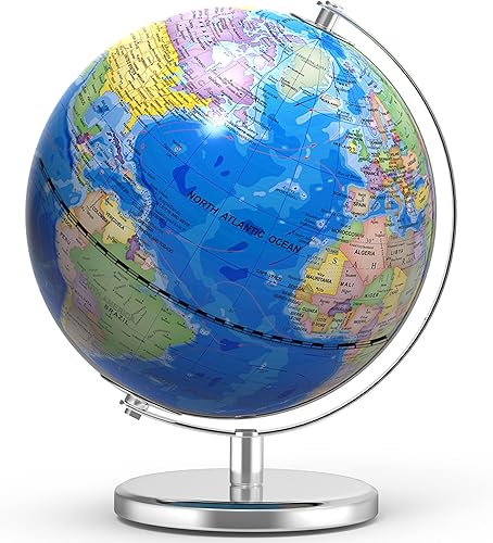 Globo mundial grande de 13 pulgadas para adultos, globo educativo para niños, coloridos detalles de mapa del mundo HD para el aprendizaje de los