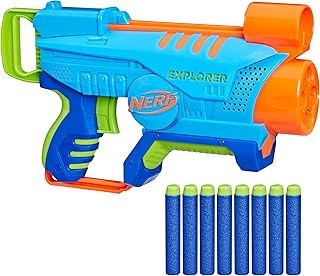 Nerf Elite Junior Explorer Easy-Play Toy Foam Blaster, 8 Nerf Elite Darts, Nerf Blasters for Kids Outdoor Games, Ages 6 & Up