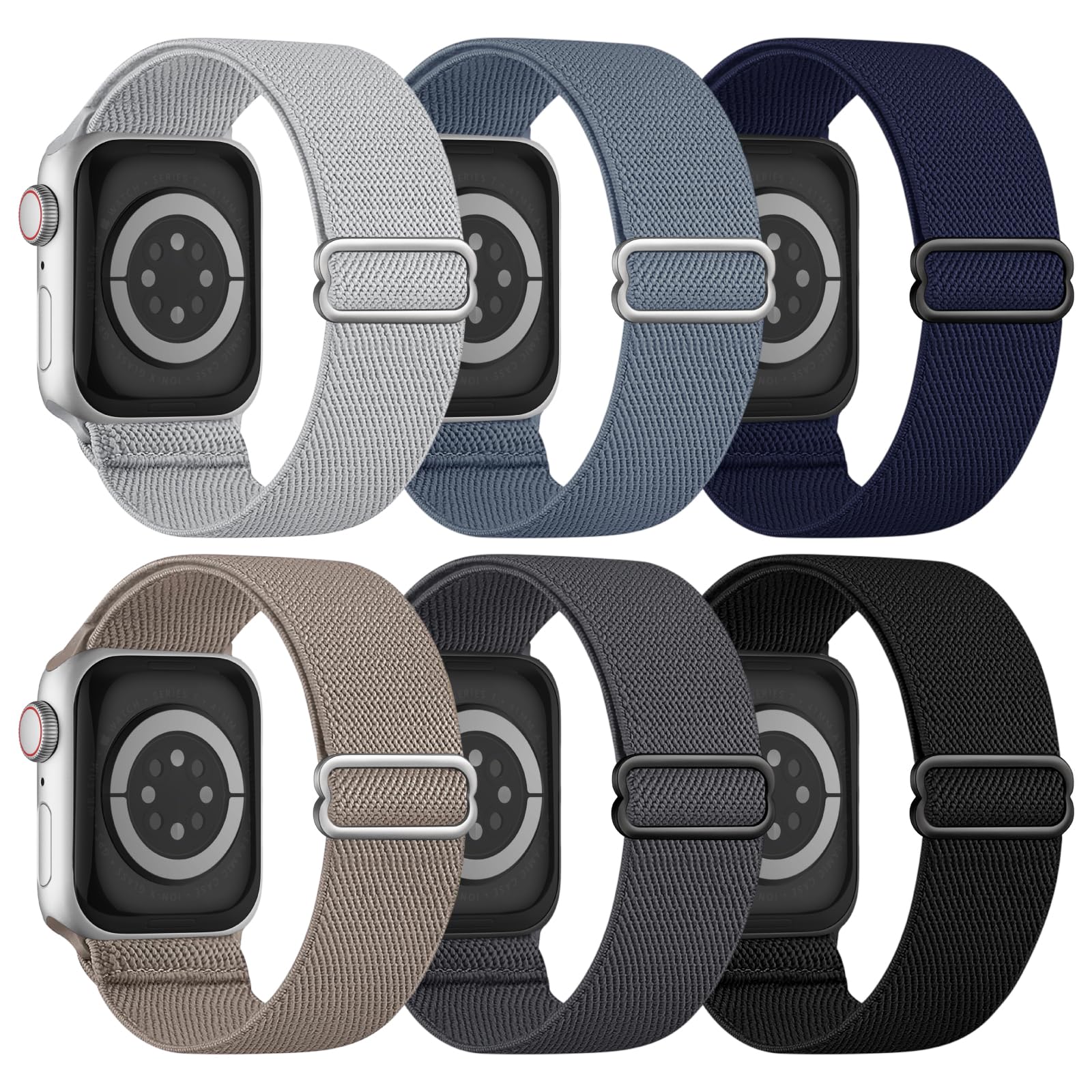 6 Pack Stretchy Solo Loop Compatible with Apple Watch Band 45mm 46mm 44mm 42mm 49mm 41mm 40mm 38mm Men Women, Braided Elastic Nylon Strap for iWatch