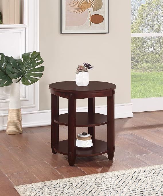 OSP Home Furnishings Lane 3-Shelf Round End Table, Espresso Finish